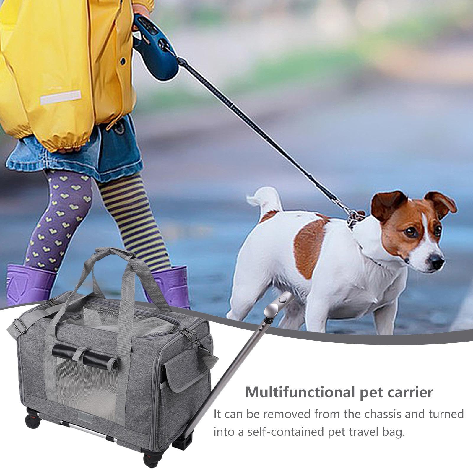 Transportador para gatos, bolsa de viaje para perros | transportadora para mascotas, juego de bolsas de viaje para perros pequeños con ruedas extraíbles, aprobado por aerolíne