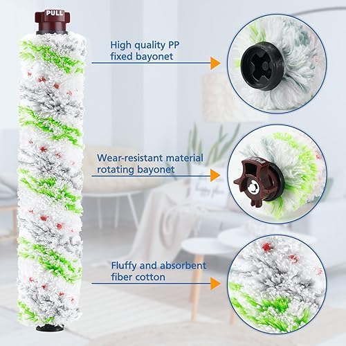 Vista 14 de Repuesto de cepillo de filtro compatible con Bissell CrossWave, 4 rollos de cepillo 1868 + 3 filtros de vacío 1866, comparado con la parte 1608683