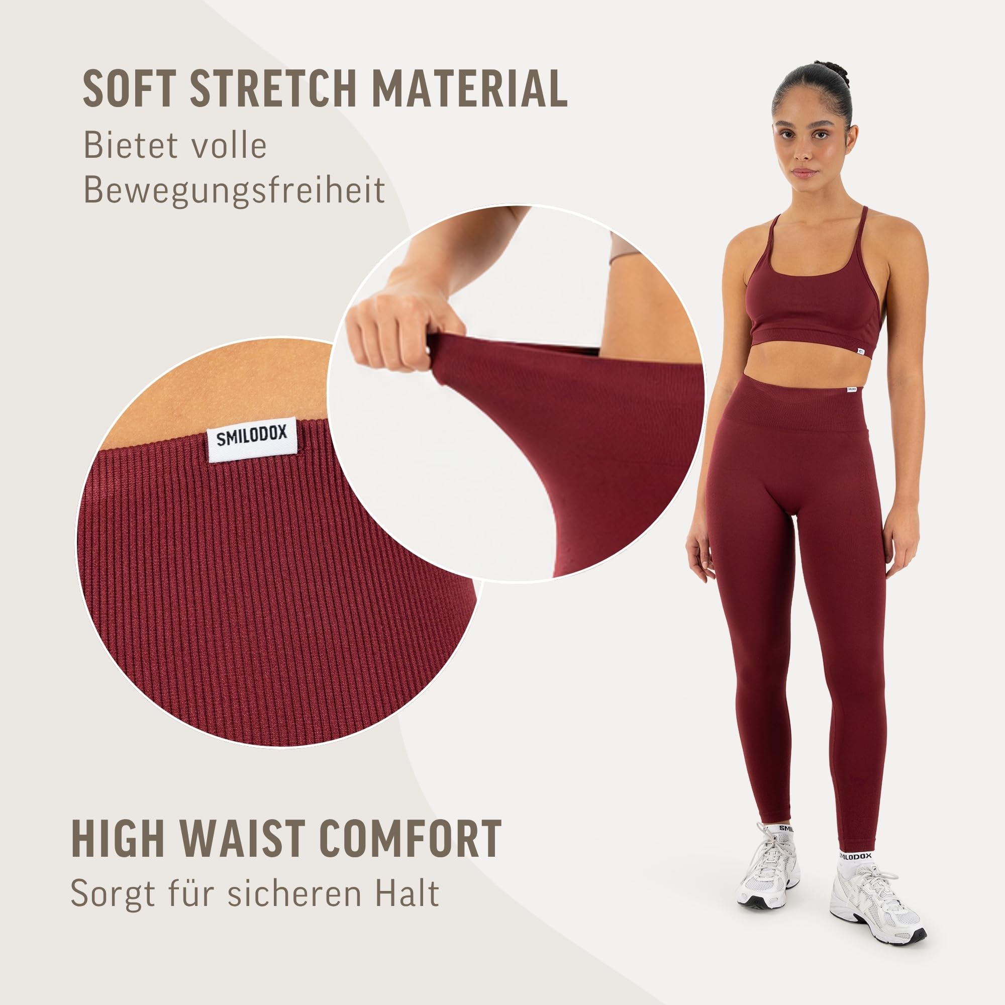 SMILODOX Leggings Damen Timea Scrunch High Waist, Shaped Fit Seamless Sportleggings mit breitem Bund & Seitenstruktur, figurbetonte Gym Leggings, Fitnesshose für Training, Freizeit & Alltag