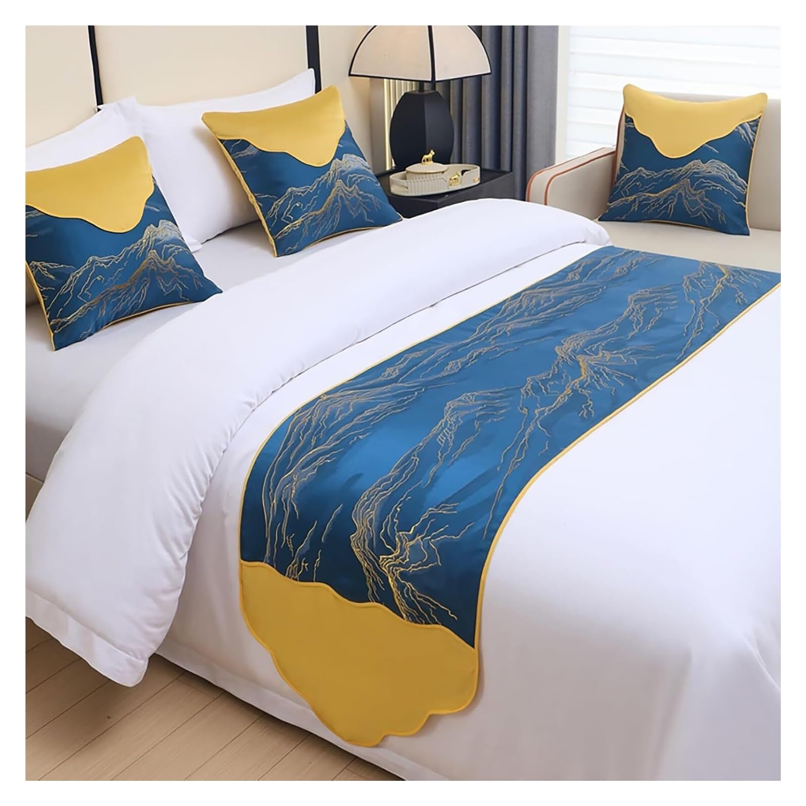 uoXHFdh Luxury Bed Runner & Scarves, Mountains Patchwork Pattern Design End Scarf, Elegant Bedding(Blue1,50 * 210cm for 150cm bed)