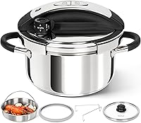 Vista 1 de MICHELANGELO Olla de Presión pequeña de acero inoxidable, 3.2 cuartos Olla de Presión, sistema de bloqueo con una sola mano, compatible