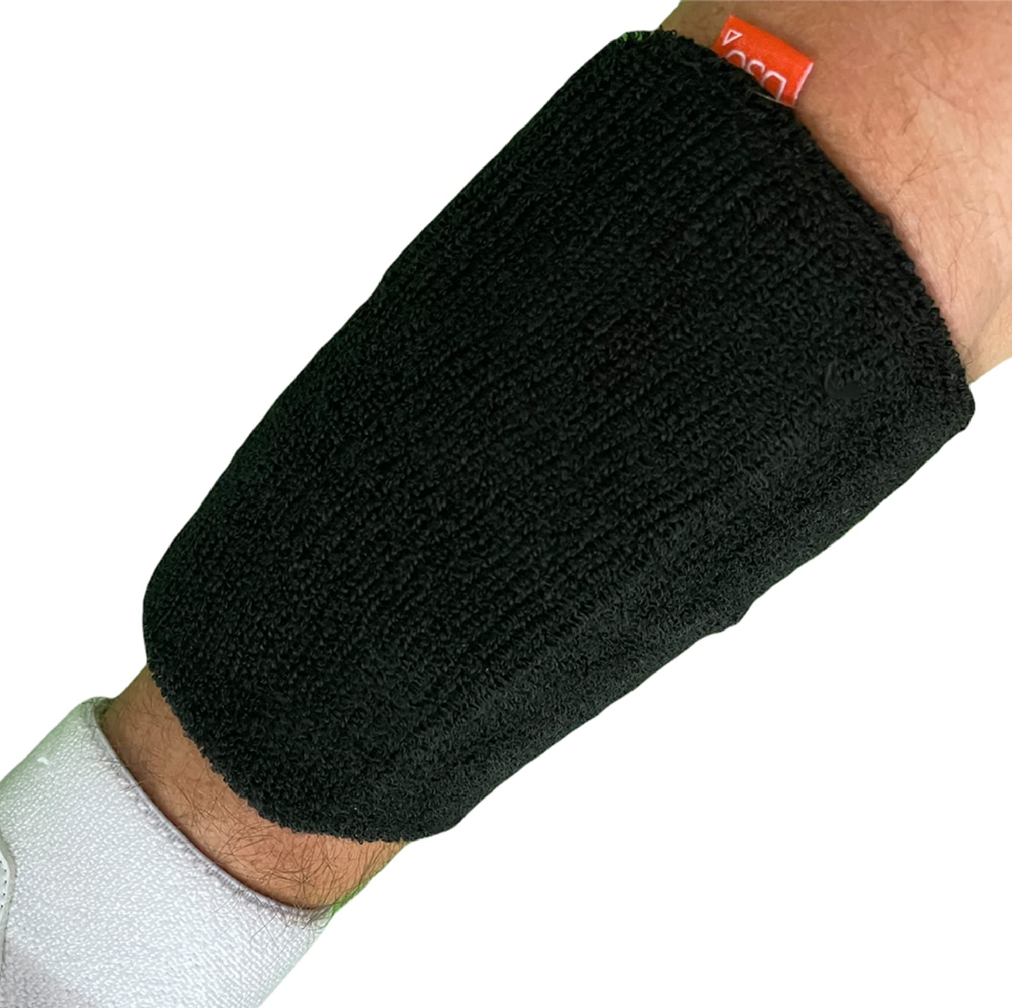 Ayrtek Cricket Hybrid Sweatband Arm Guard- Black (Super Size- 6 inch length)