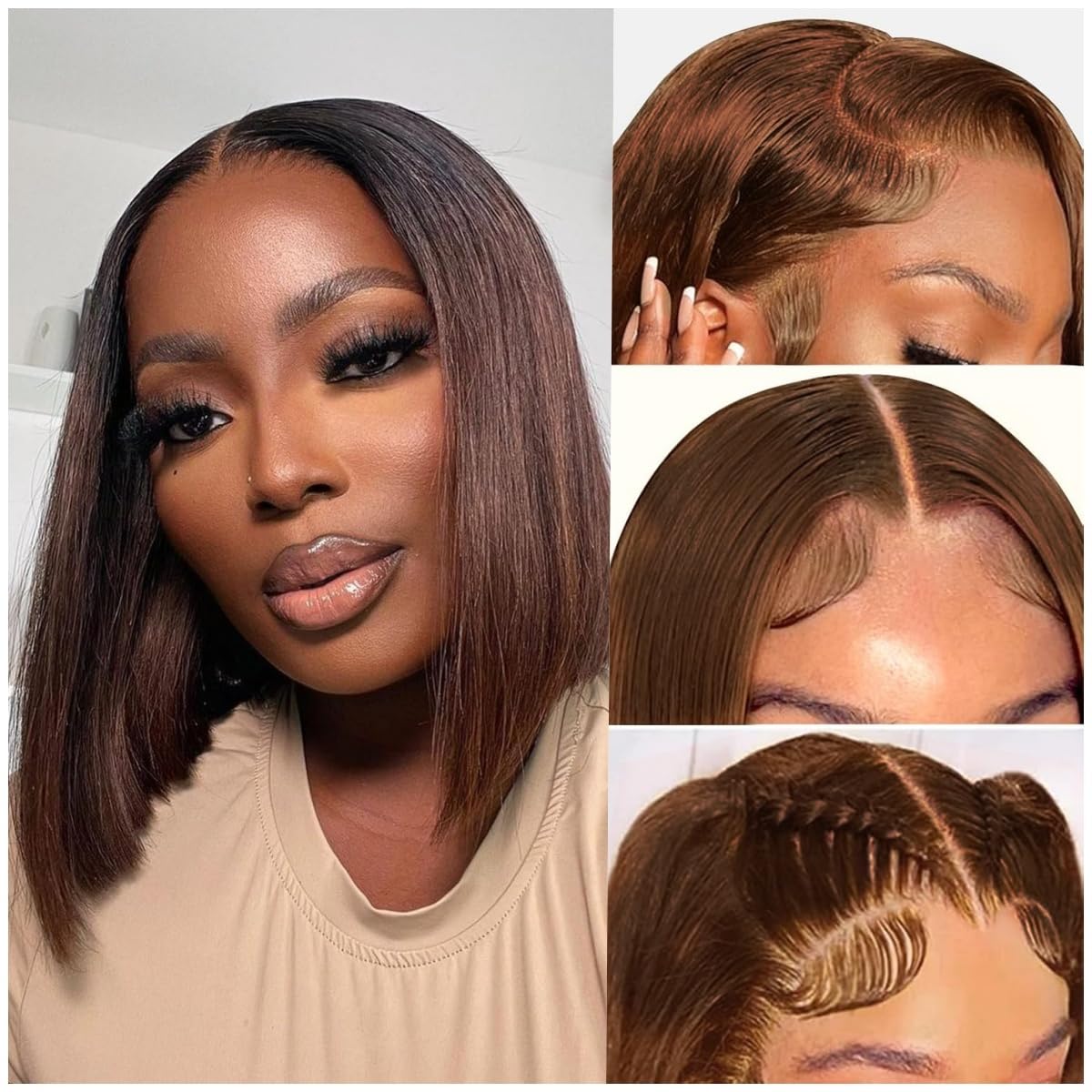 Parrucca Donna Naturale Brasiliana 13x4 Lace Front Bob Parrucca Capelli Umani Brasiliani Lisci Capelli Vergini Bob Liscio Lace Front Wig Marrone Cioccolato 20 cm