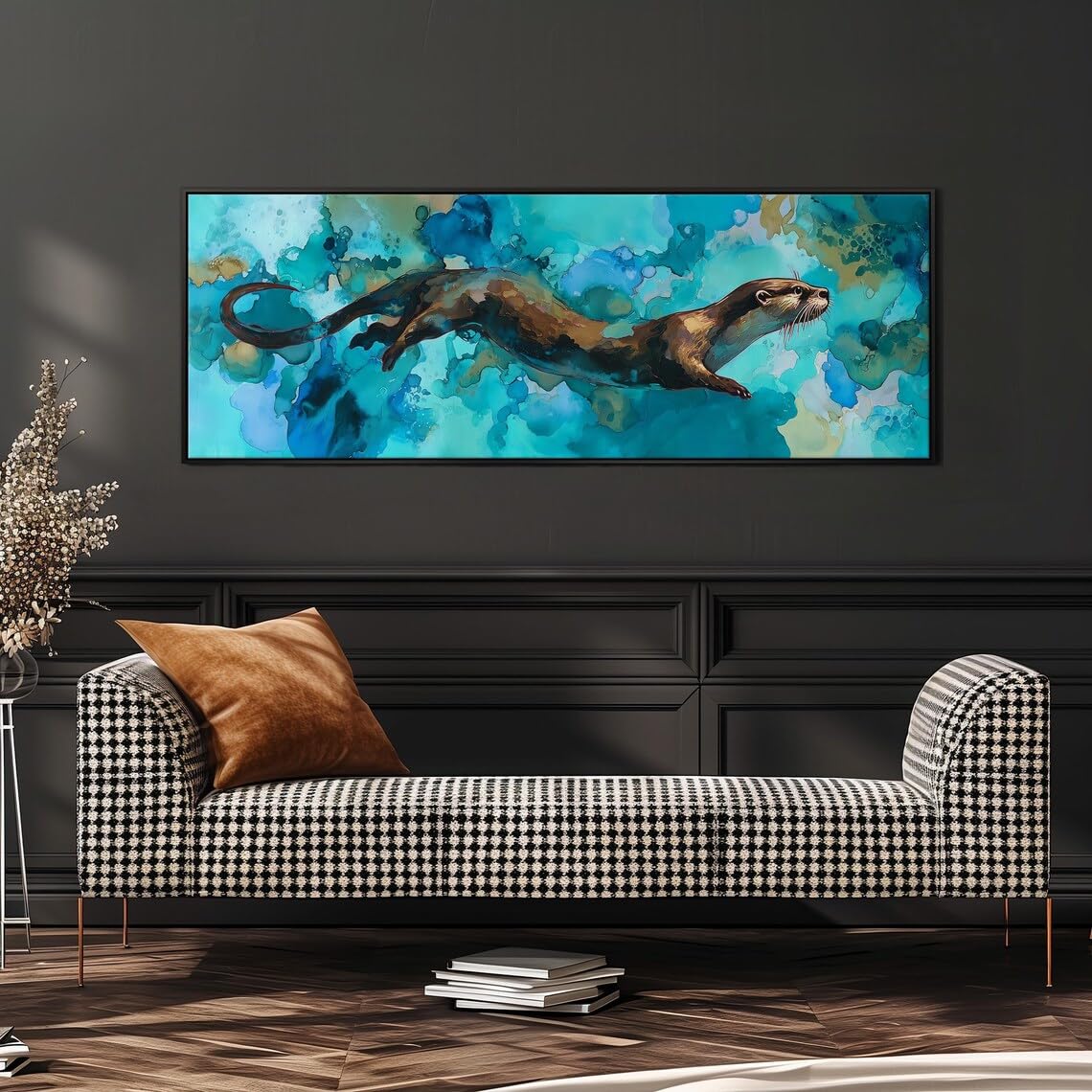 Toile loutre de rivière horizontale, impression allongée de 20 x 60 cm sans cadre - 8