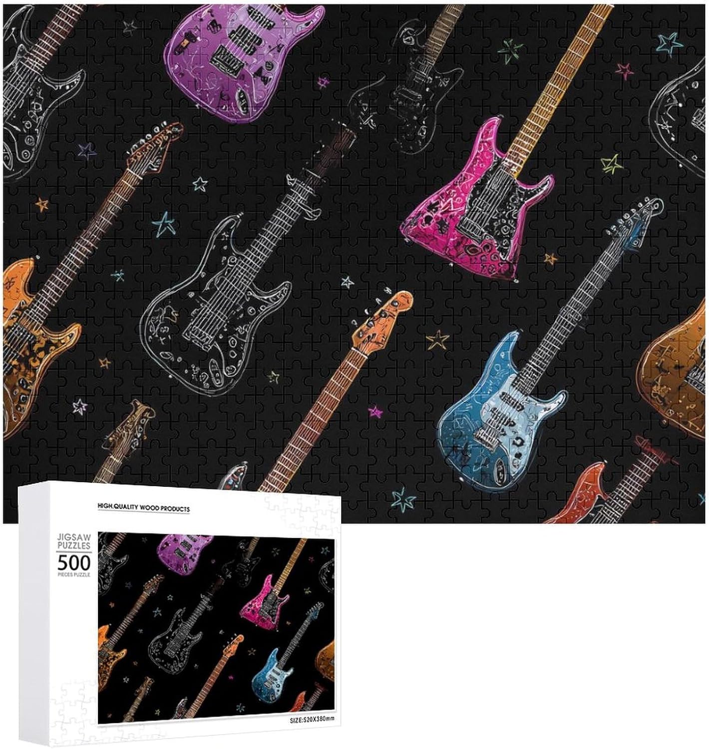Guitar Pattern Puzzles for Adults 500 PCS Wooden Jigsaw Puzzle Wall Decor Christmas