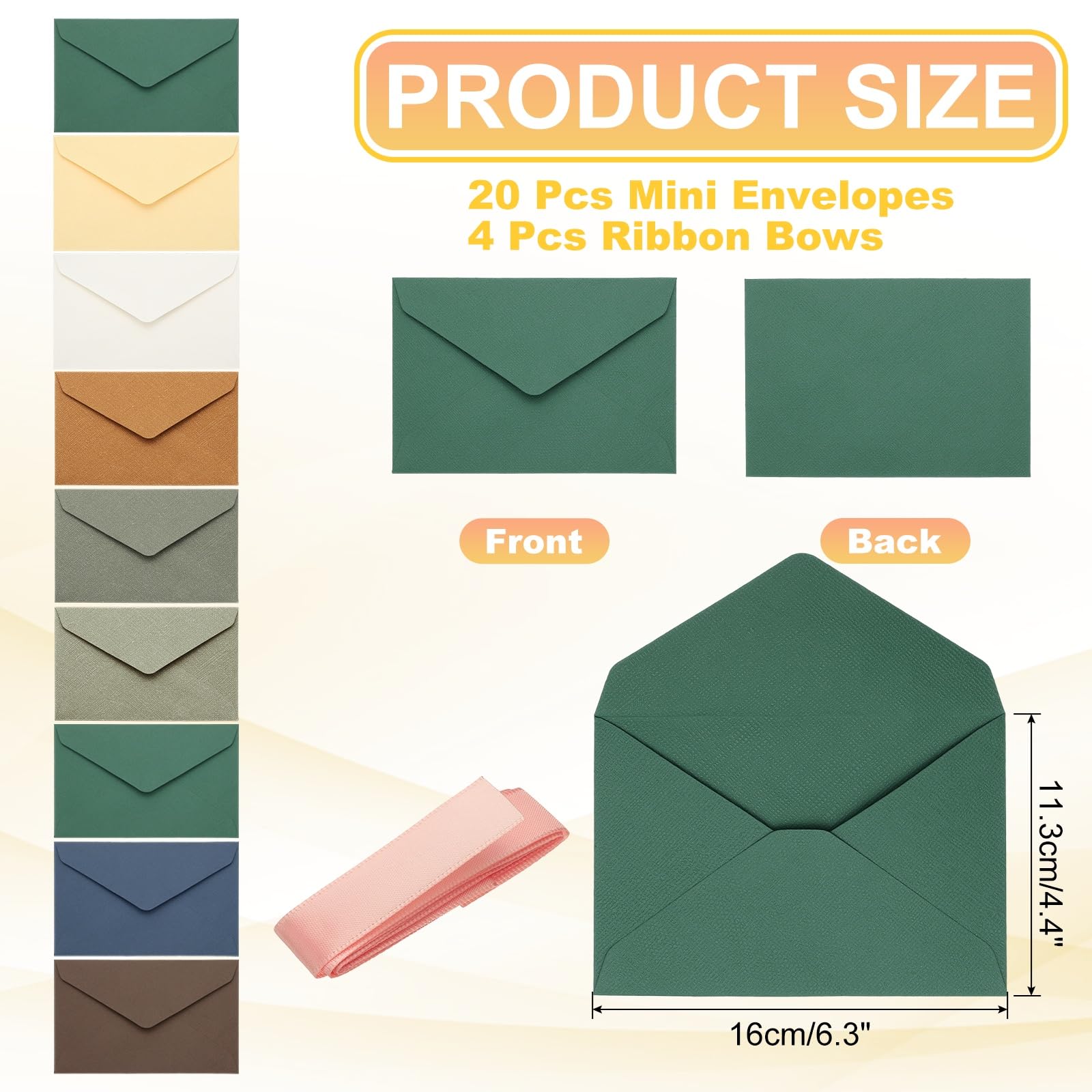 sourcing map Paquete de 20 sobres para tarjetas de felicitación con lazo de cinta, 6.3 x 4.4 pulgadas, almacenamiento de artículos pequeños, vintage, bonito soporte para tarjetas de regalo para bodas