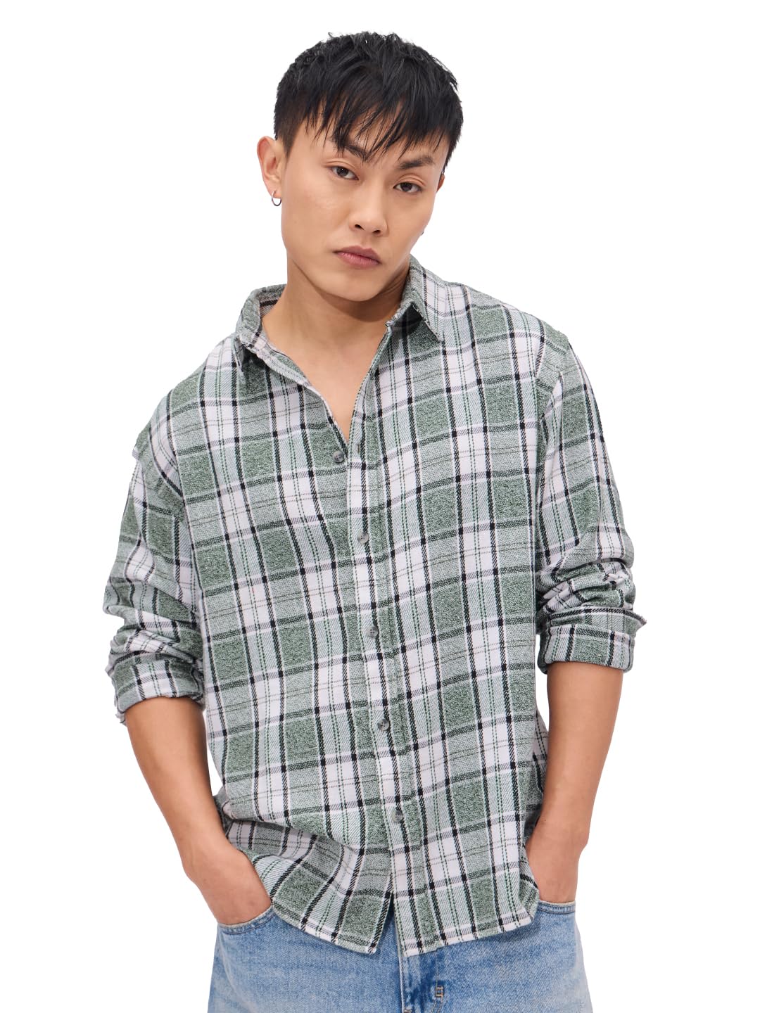 The Souled StorePlaid: Fern Grid Men and Boys Long Sleeves Collared Neck Button Front Cotton Relaxed Shirts