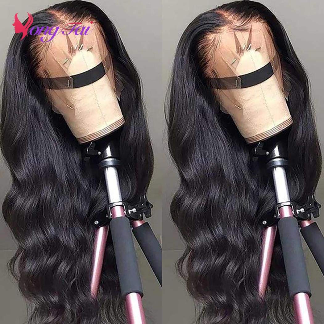 Body Wave Transparent T Part Lace Front Wigs Glueless Brazilian Virgin Human Hair Wigs 150% Density 13x6 Middle Part Lace Frontal Wigs for Black Women Natural Color 20 Inch