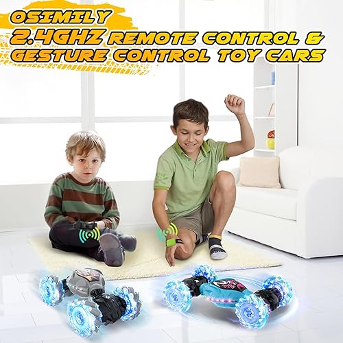 Miniatura 7 de Auto de control remoto, 2.4 GHz, auto de acrobacias RC con detección de gestos LED, 4WD de rotación de doble cara con luces y música, automóvil de