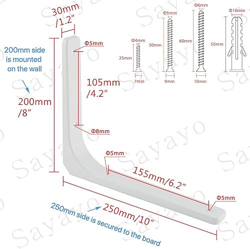 Miniatura 2 de SAYAYO Soporte en L, 10 x 8 pulgadas, soporte de estante de metal de hierro resistente, soporte de esquina decorativo, 4 unidades, blanco brillante