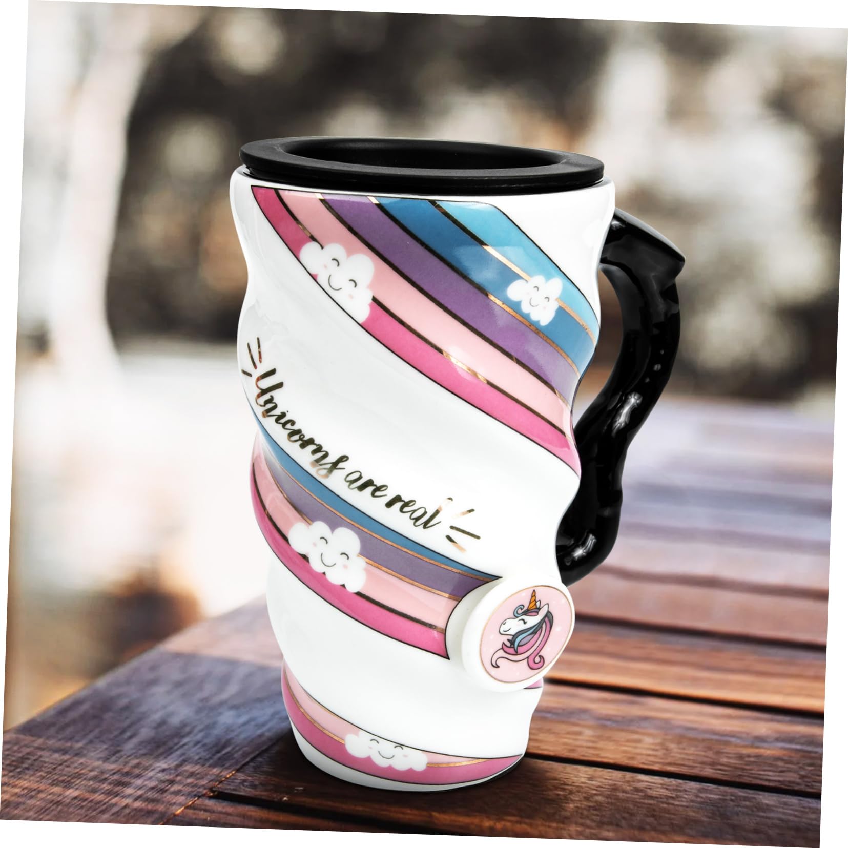 LIFKOME Tazza Unicorno in Ceramica Tazza Da Caffè Riutilizzabile Con Coperchio Ermetico Per Bere Tè Caffè Succhi Di Frutta Regalo Per Ragazzo Ragazza Ragazza e Adulti