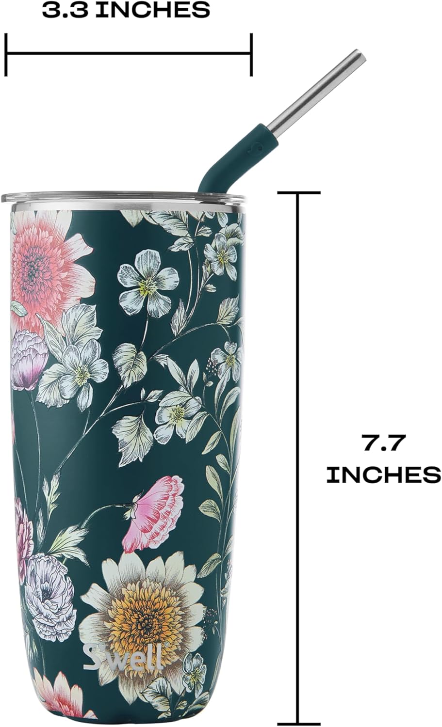 S'well Stainless Steel Tumbler with Straw and Slide-Open Lid, 24oz, Midnight Botanical Triple Layered Vacuum Insulated Containers Keeps Drinks Cold for 18 Hours and Hot for 5, BPA Free - Image 4