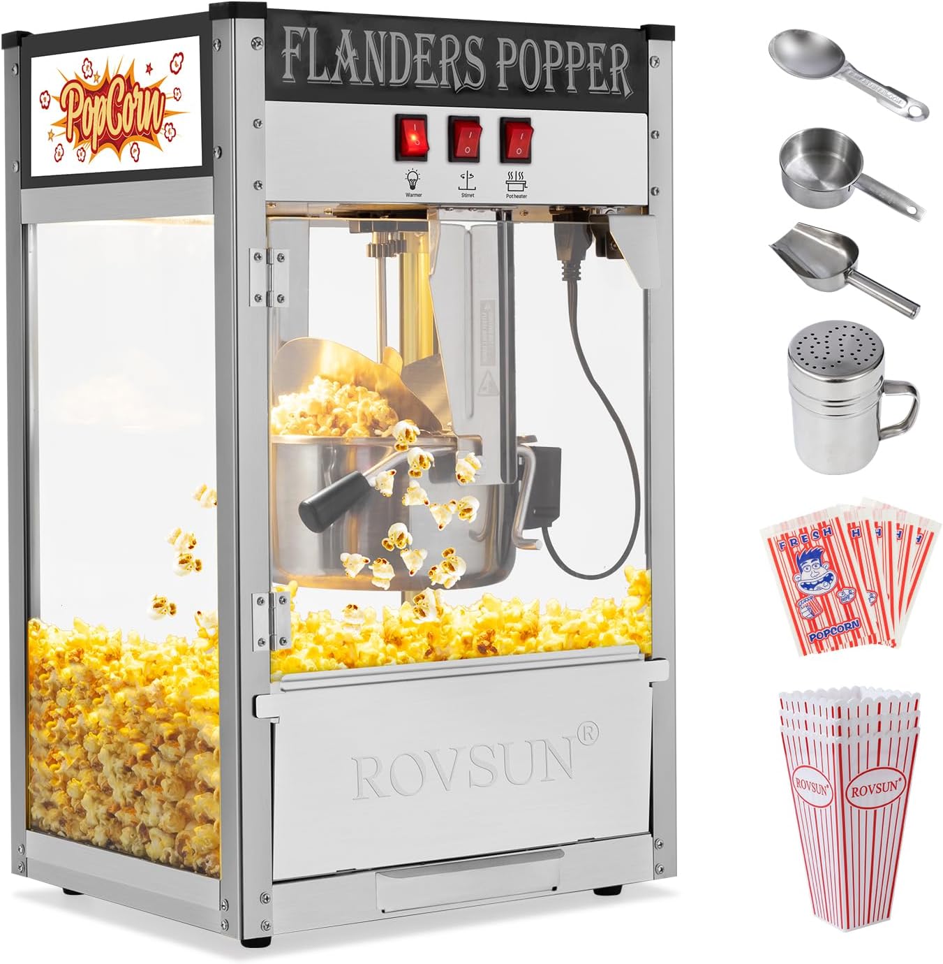 ROVSUN Popcorn Machine with 10 Ounce Kettle Makes Up to 4 Gallons, Countertop Popcorn Maker Commercial Popcorn Machine w/Stainless Steel Scoop, Oil Spoon & 3 Popcorn Cups, Black, ETL Certified ROVSUN Popcorn Machine with 10 Ounce Kettle Makes Up to 4 Gallons, Countertop Popcorn Maker Commercial Popcorn Machine w/Stainless Steel Scoop, Oil Spoon & 3 Popcorn Cups, Black, ETL Certified