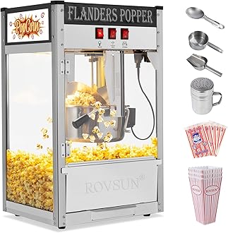 ROVSUN Popcorn Machine with 10 Ounce Kettle Makes Up to 4 Gallons, Countertop Popcorn Maker Commercial Popcorn Machine w/Stainless Steel Scoop, Oil Spoon & 3 Popcorn Cups, Black, ETL Certified