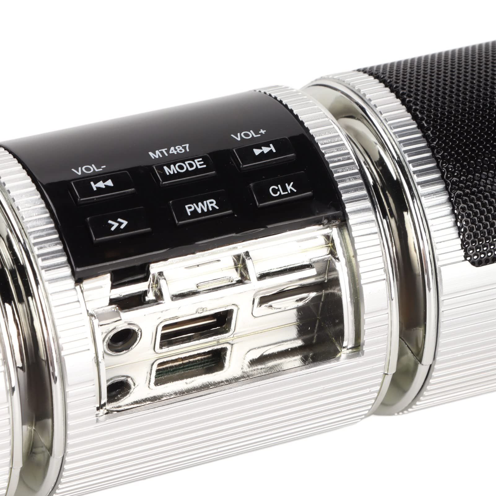 Tangxi Haut-parleurs Stéréo de Moto, Système D'amplificateur pour Lecteur de Musique de 7/8 à 1,25 Pouces, Interface AUX/USB/Cartes Mémoire 3,5 Mm, Radio FM V2.1 Haut-Parleur pour Scooter, (Argent)
