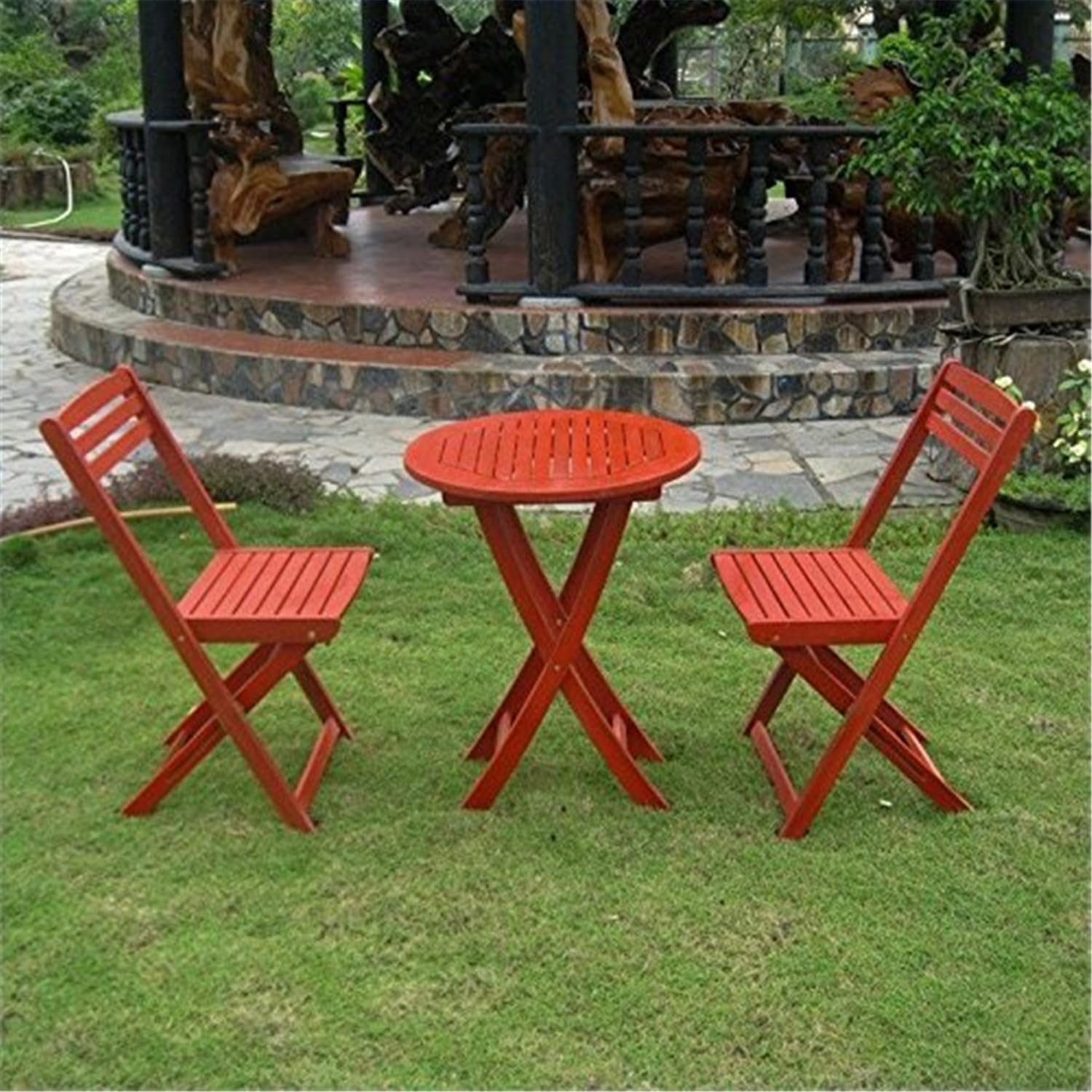 International Caravan Furniture Piece Set of 3 Acacia Folding Bistro Set
