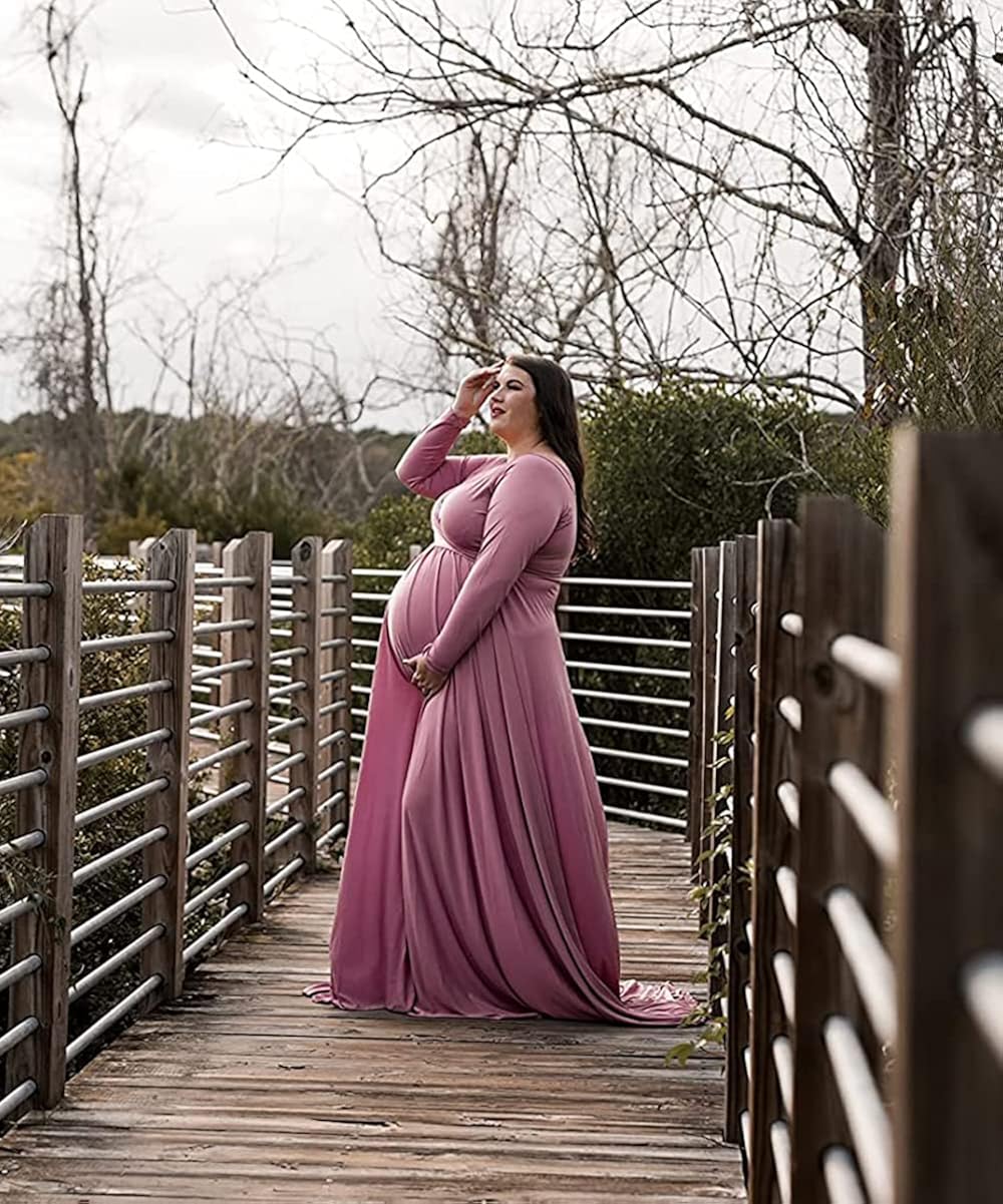 Saslax Maternity Off Shoulders Half Circle Gown for Baby Shower Photo Props Dress at  Women’s Clothing store