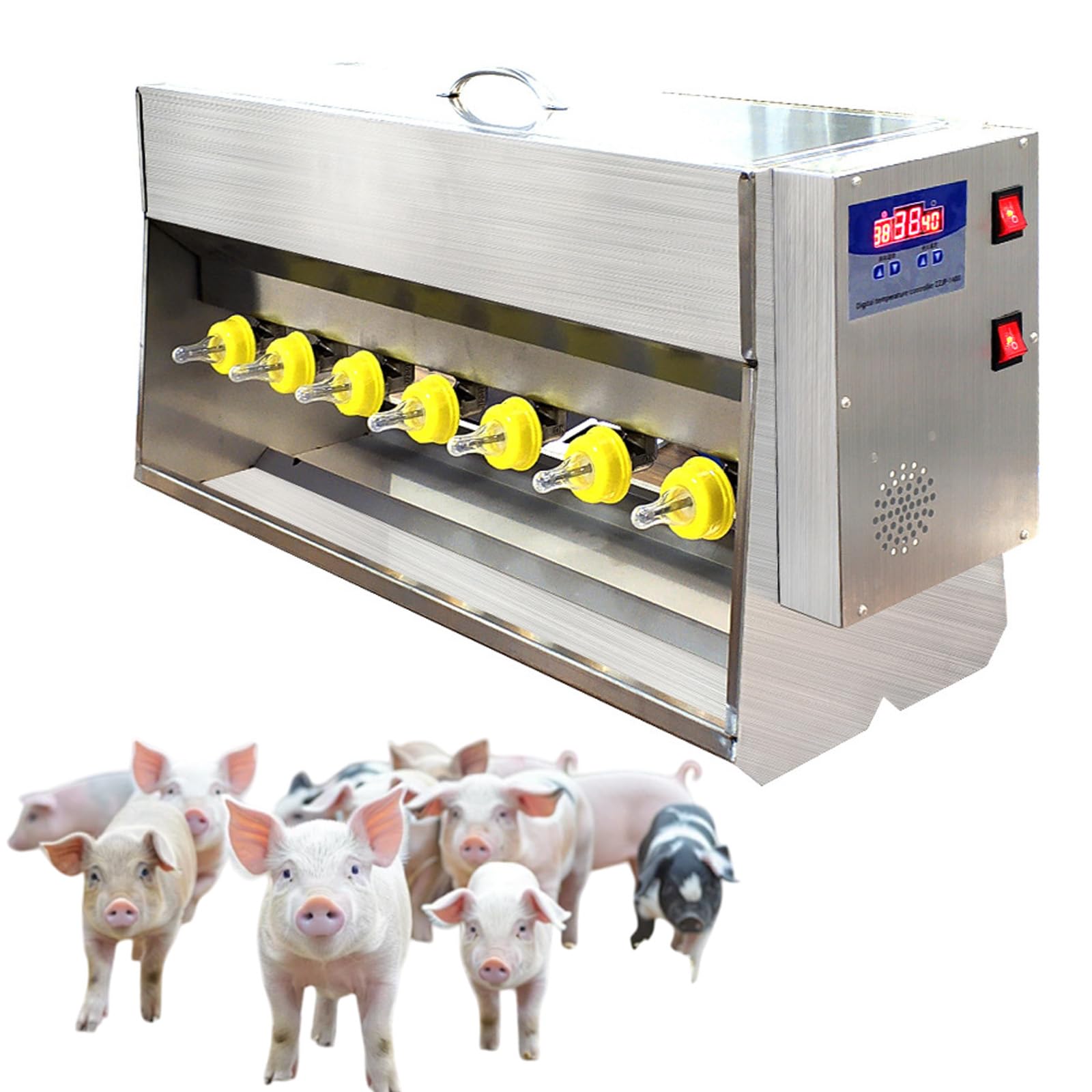 Mangeoire pour troupeaux de porcs en bâtiment d'élevage avec 14 tétines automatiques