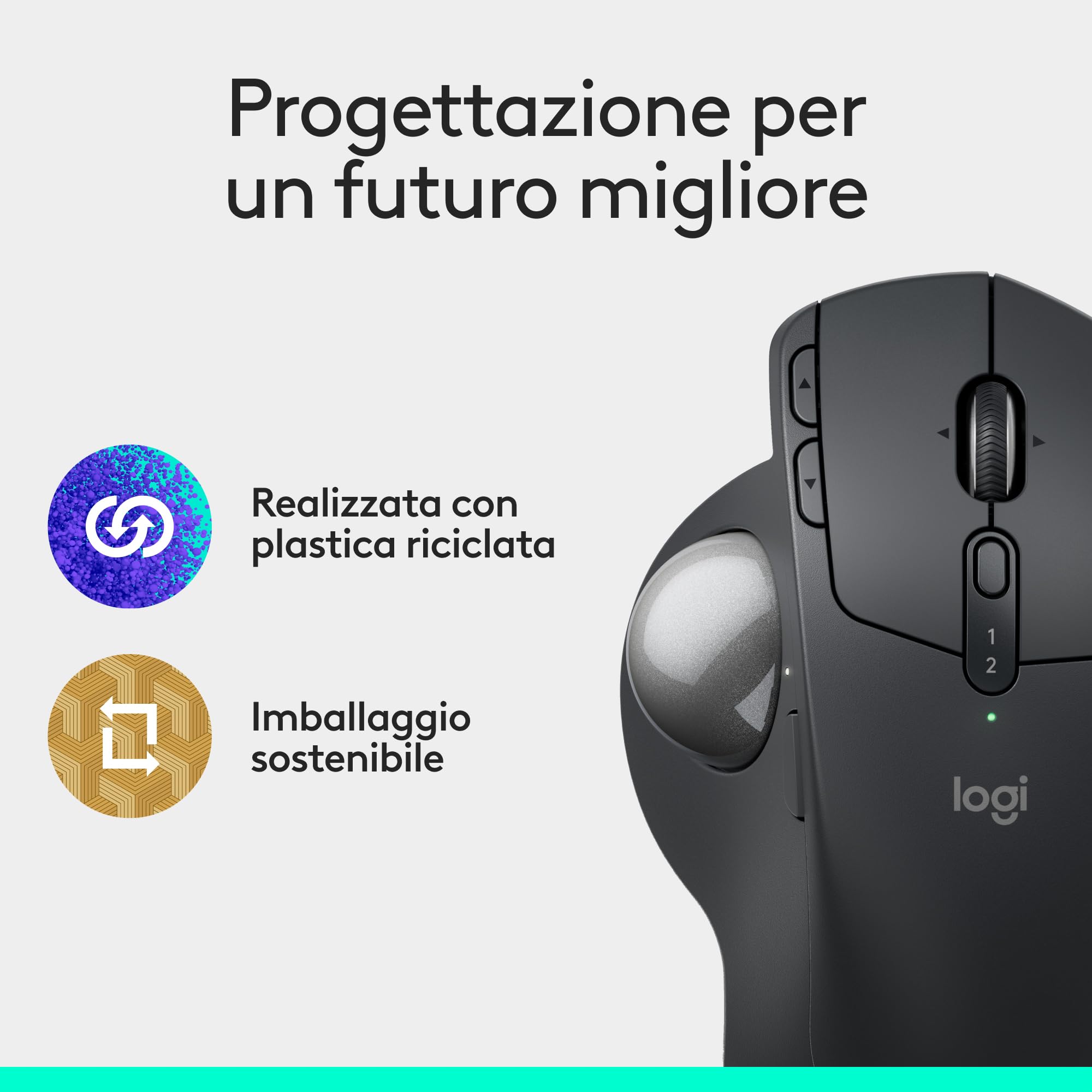 Logitech MX Ergo S mouse trackball wireless avanzato, mouse ergonomico wireless ricaricabile USB-C con Bluetooth e dongle crittografato, 6 pulsanti programmabili, per PC/Mac - Grafite