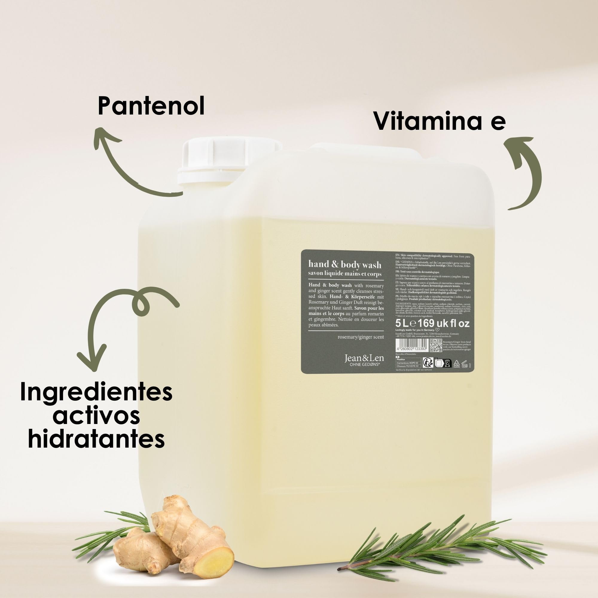 Jean & Len Hand & Body Wash Rosemary & Ginger 5 L