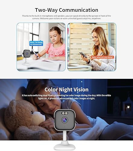 Miniatura 7 de EVERSECU Cámara WiFi de 5 Ghz 2K, cámaras de seguridad para el hogar para bebéancianoperromascota con aplicación de teléfono, almacenamiento de