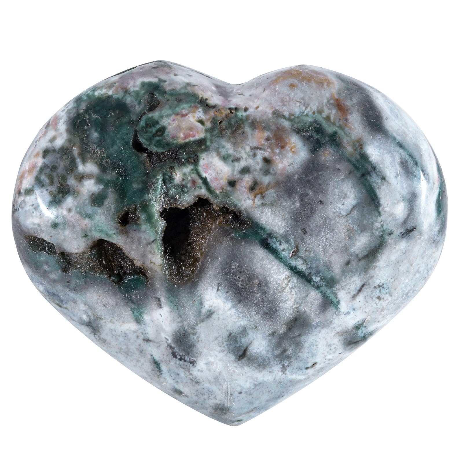 dssmboom Natural Ocean Agate Crystal Heart Worry Stone for Valentine's Day