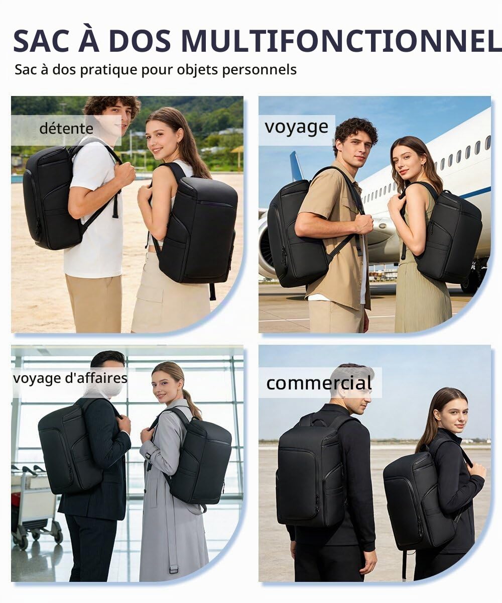 Sac à Dos d'Affaires pour Hommes 40 L Grande Capacité Sac à Dos pour Ordinateur Portable 16 Pouces Étanche Bureau Université Voyage Randonnée Noir