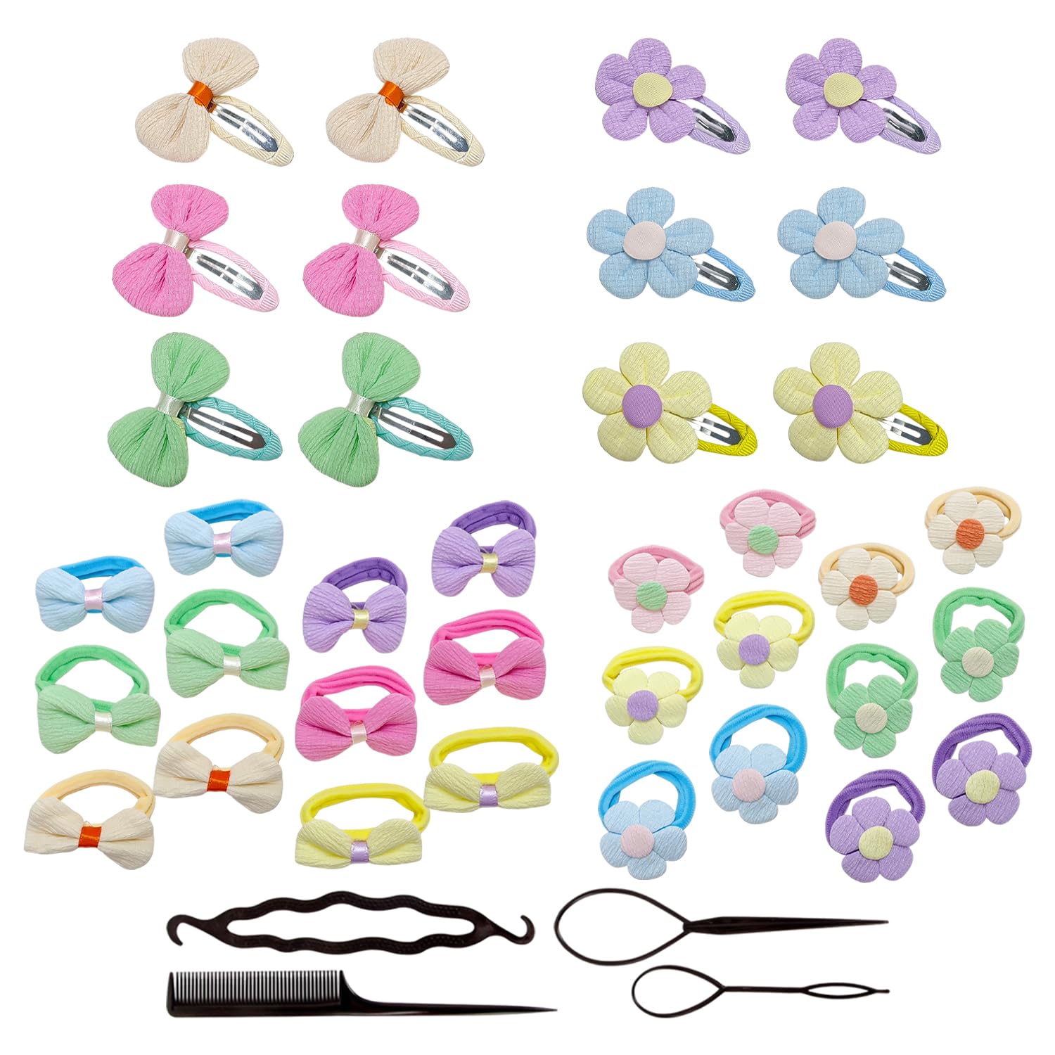 6 works Of Hairpins, 12 works Of Hair Ropes, 4 Hair Combs, Girls' Travel Hair Accessories, Fresh Flower Patterns