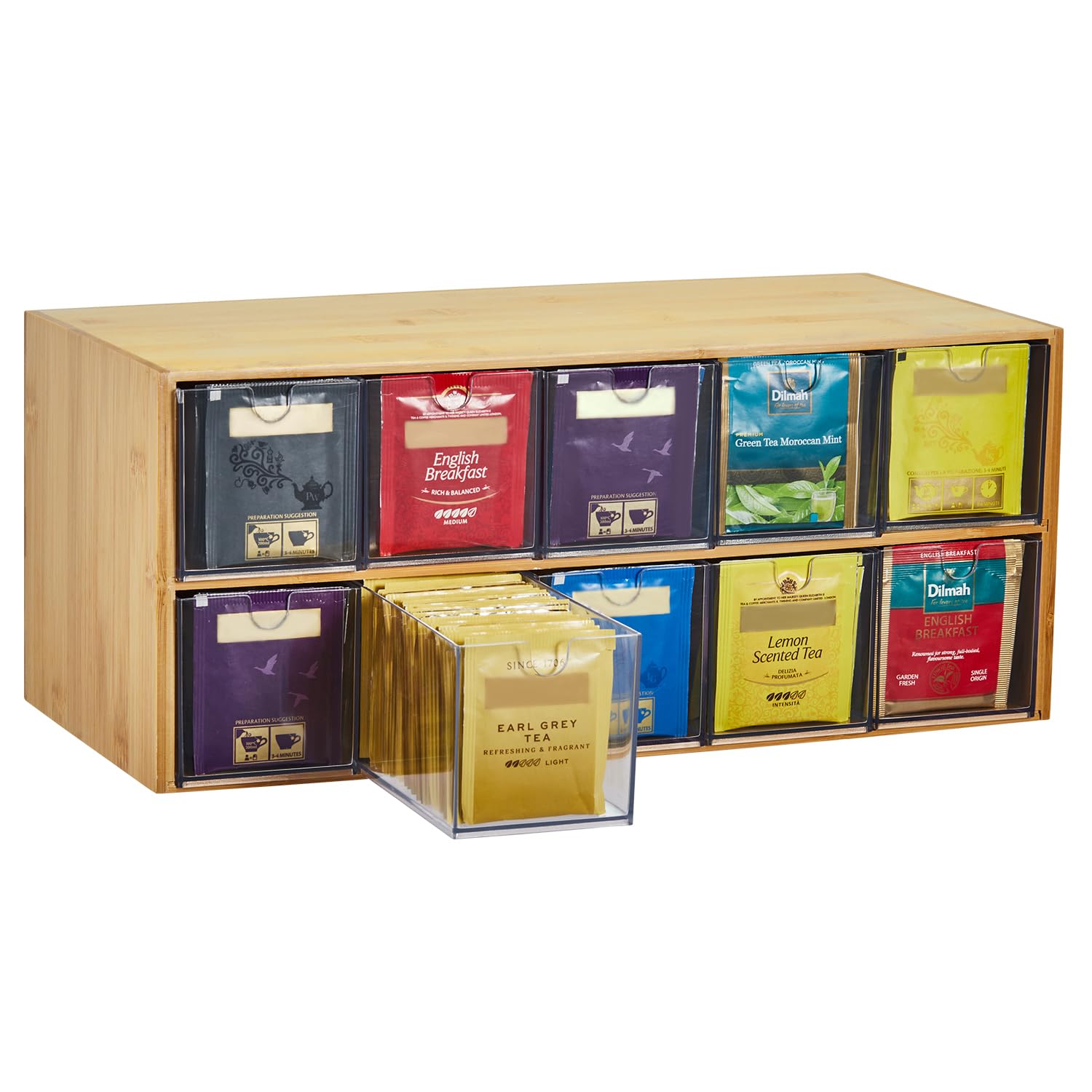 KAMJUNTAR Teebeutel Organizer aus Bambus Teebeutelaufbewahrung vertikale Teedose für Schrank Organizer Teehalter Organizer für Teebeutel,1 Ebenen, 2 Ebenen, 3 Ebenen