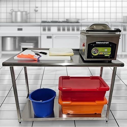 Miniatura 7 de VacMaster Estación de trabajo y mesas de preparación de acero inoxidable de 20 x 24 pulgadas con estante inferior ajustable y ruedas giratorias,