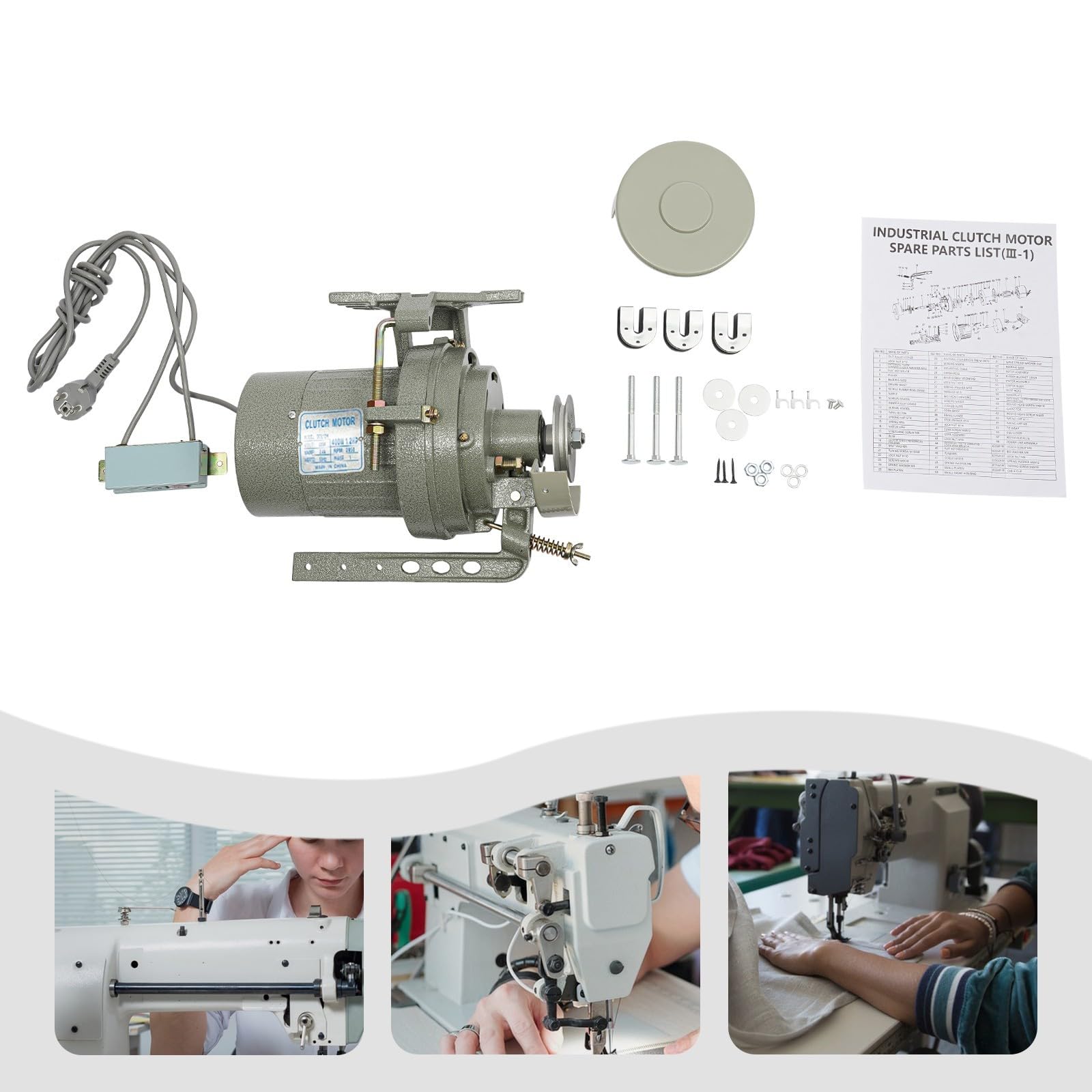 Motor eléctrico de embrague, 400 W, 2850 rpm, motor de máquina de coser industrial, color gris, 220 V, con cubierta protectora para máquinas de zigzag máquinas de perlas overlock