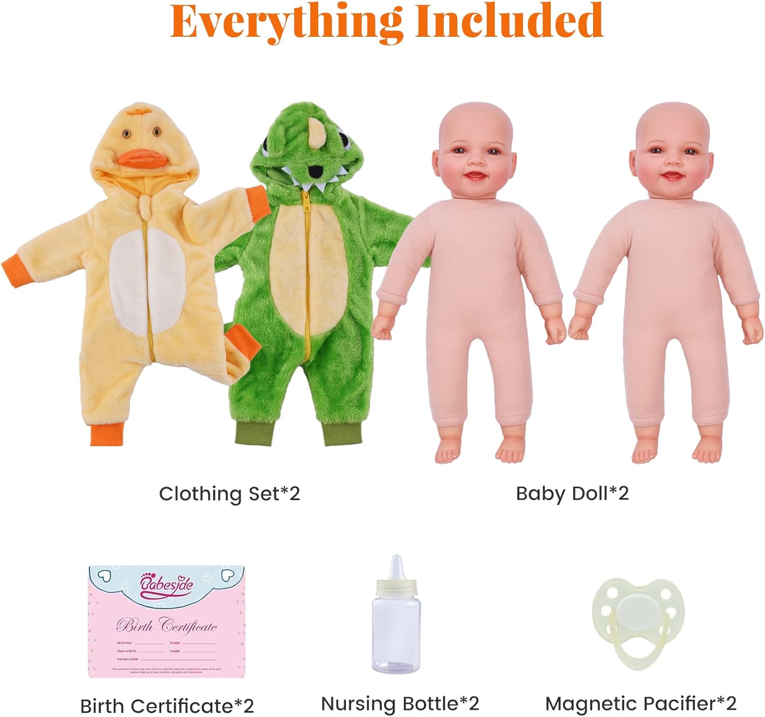 BABESIDE Baby Dolls Twins - 17 Inch Sweet Smile Realistic Baby Doll Twins Lifelike Real Life Doll Boy and Girl Set with Accessories Gift for Kids Age 3+ - Image 5