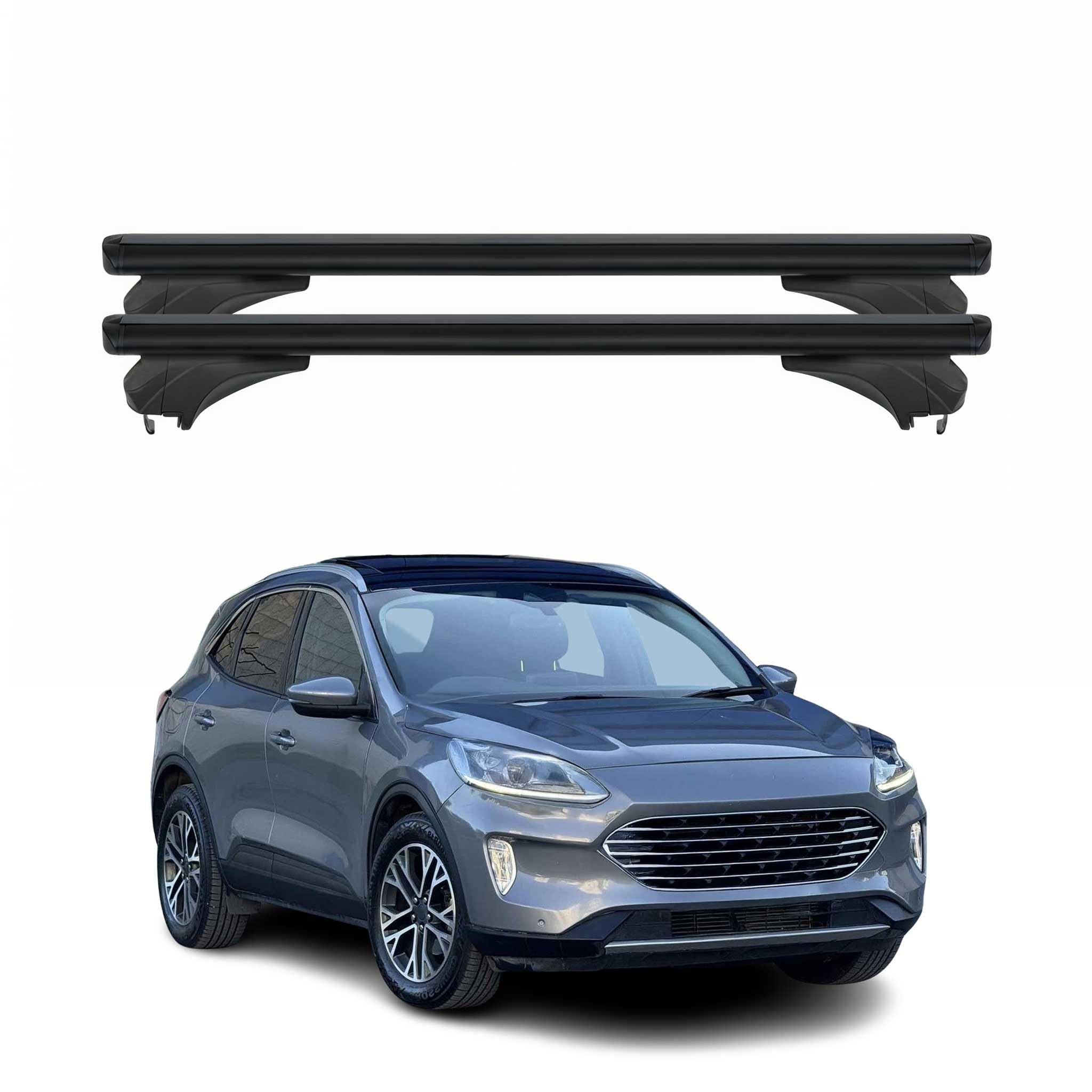 Menabo Belki Bagażnika Podstawowe Pasujące do Ford Kuga III 2020-2025 Aluminium Czarny 2 Szt Offene Reling do Bagażnik Rowerowy, Uchwyt na Narty, Dachboxen Zamykane