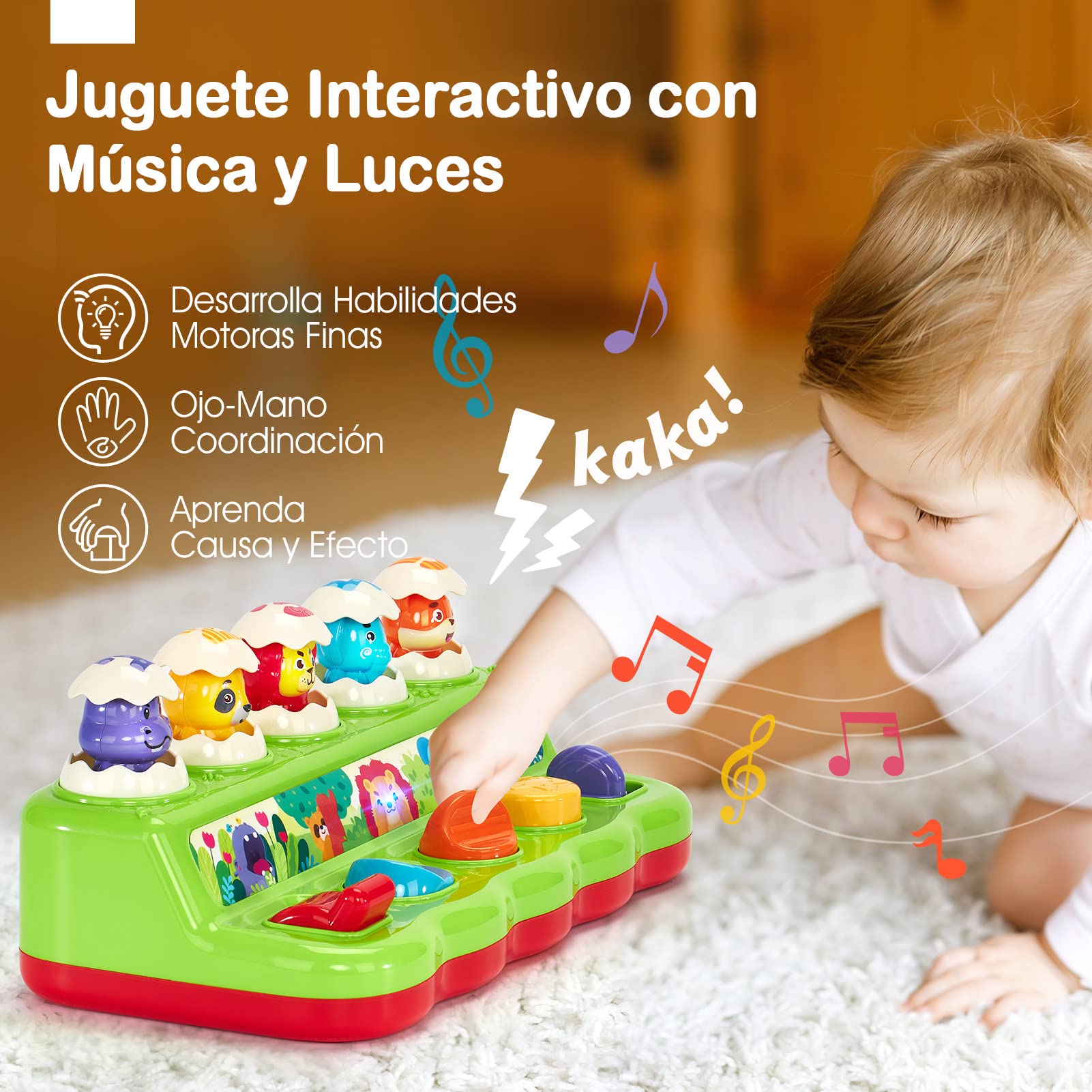 hahaland Juguetes Niños 1 año - Animales Pop-up Interactivo con Luces & Sonidos - Juguetes Montessori para Niños 1 2 3 Años Regalo Educativo