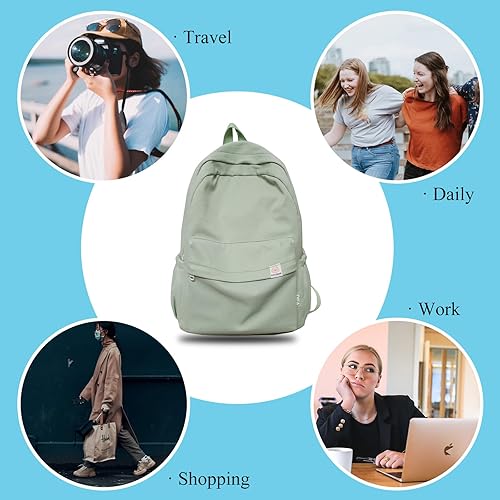 Miniatura 7 de Linda mochila estética, mochilas simples de color sólido Y2K mochila kawaii mochila de viaje para portátil, Verde, Moderno