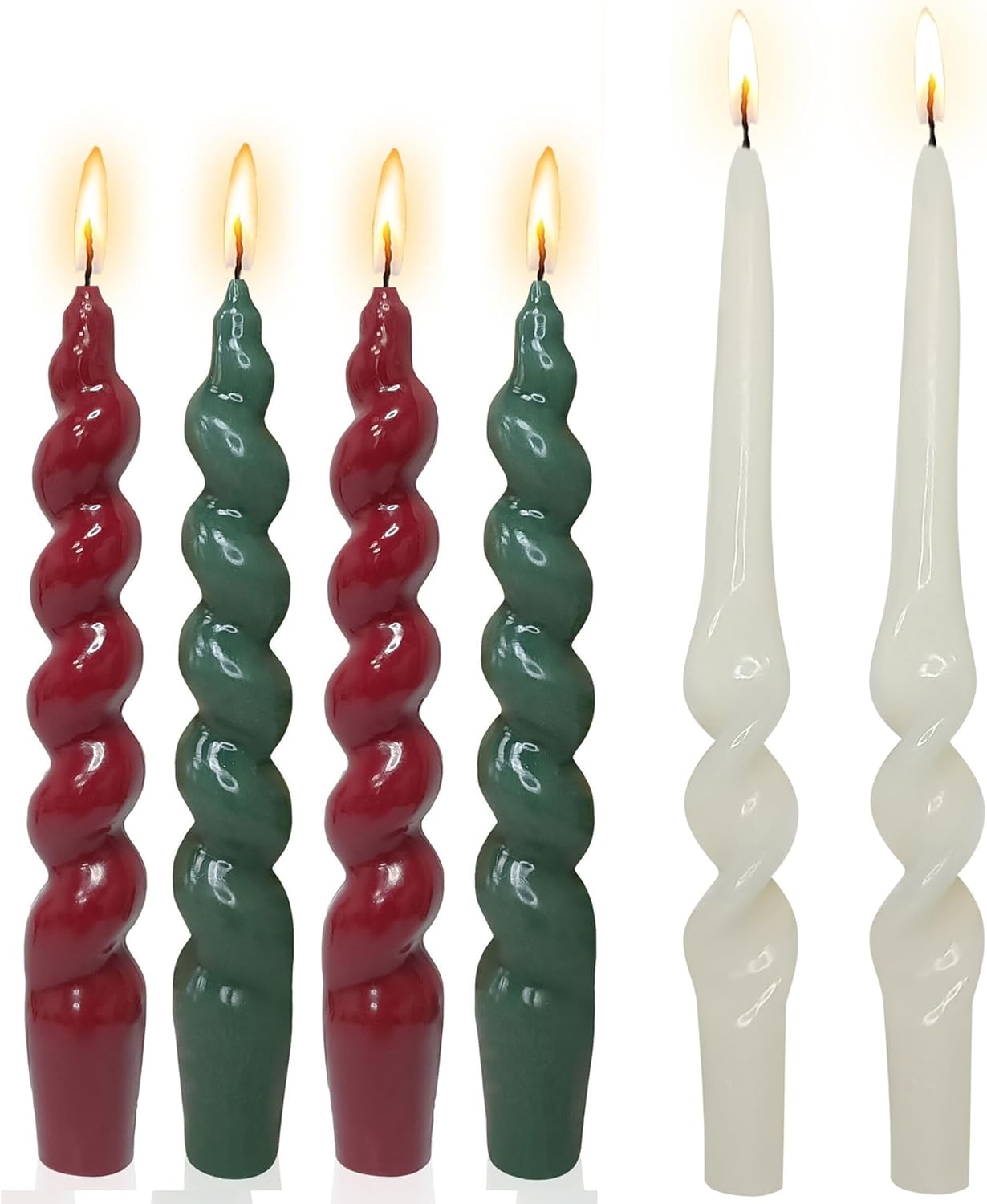 6pcs Spiral Taper Candle Red Candlesticks Green Tapered Candles White Candle Sticks fro Christmas Thanksgiving