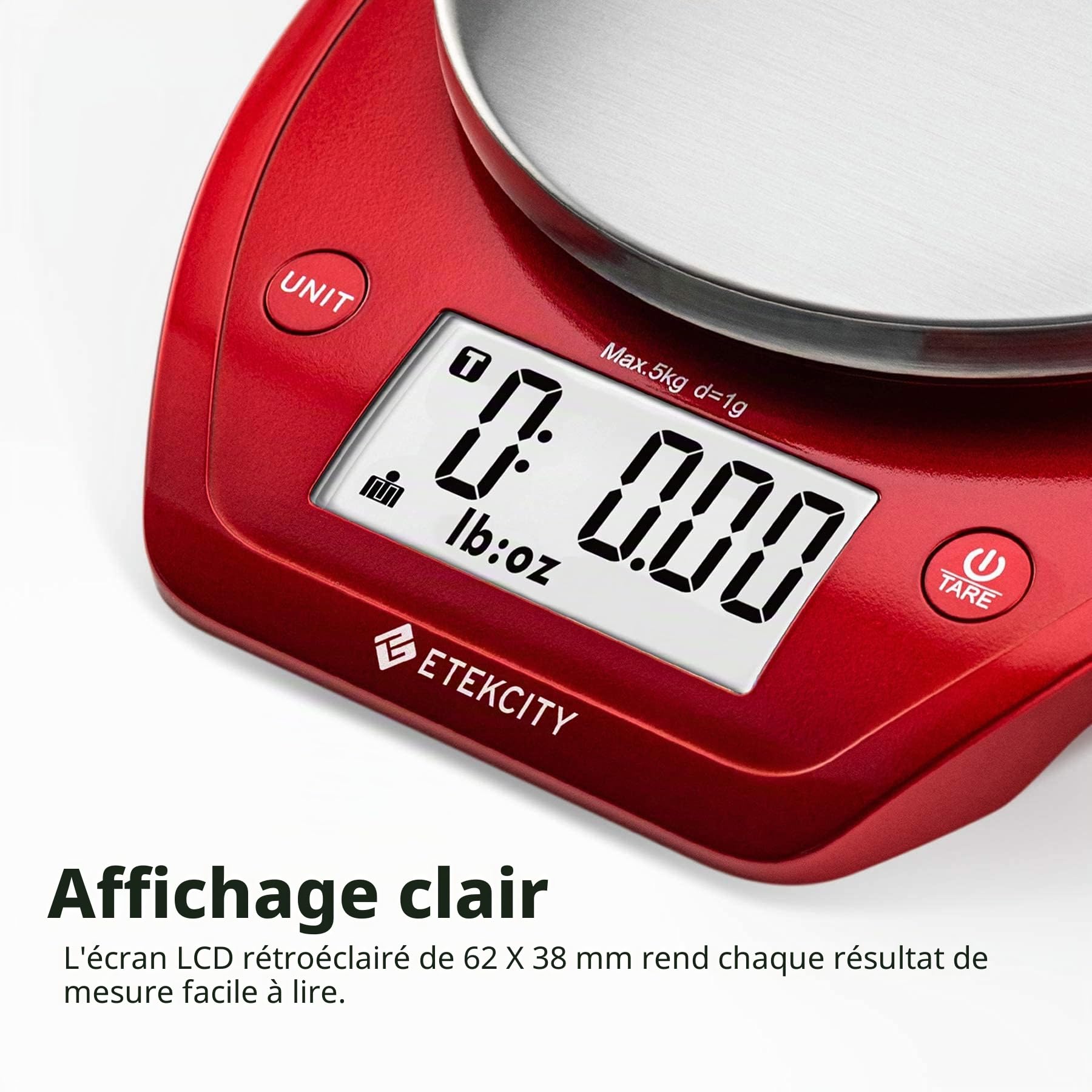 Etekcity EK5250 Bol de cuisine en acier inoxydable, 0,1 g, pour la cuisson, la préparation des repas, le régime céto, et la perte de poids, 5 kg