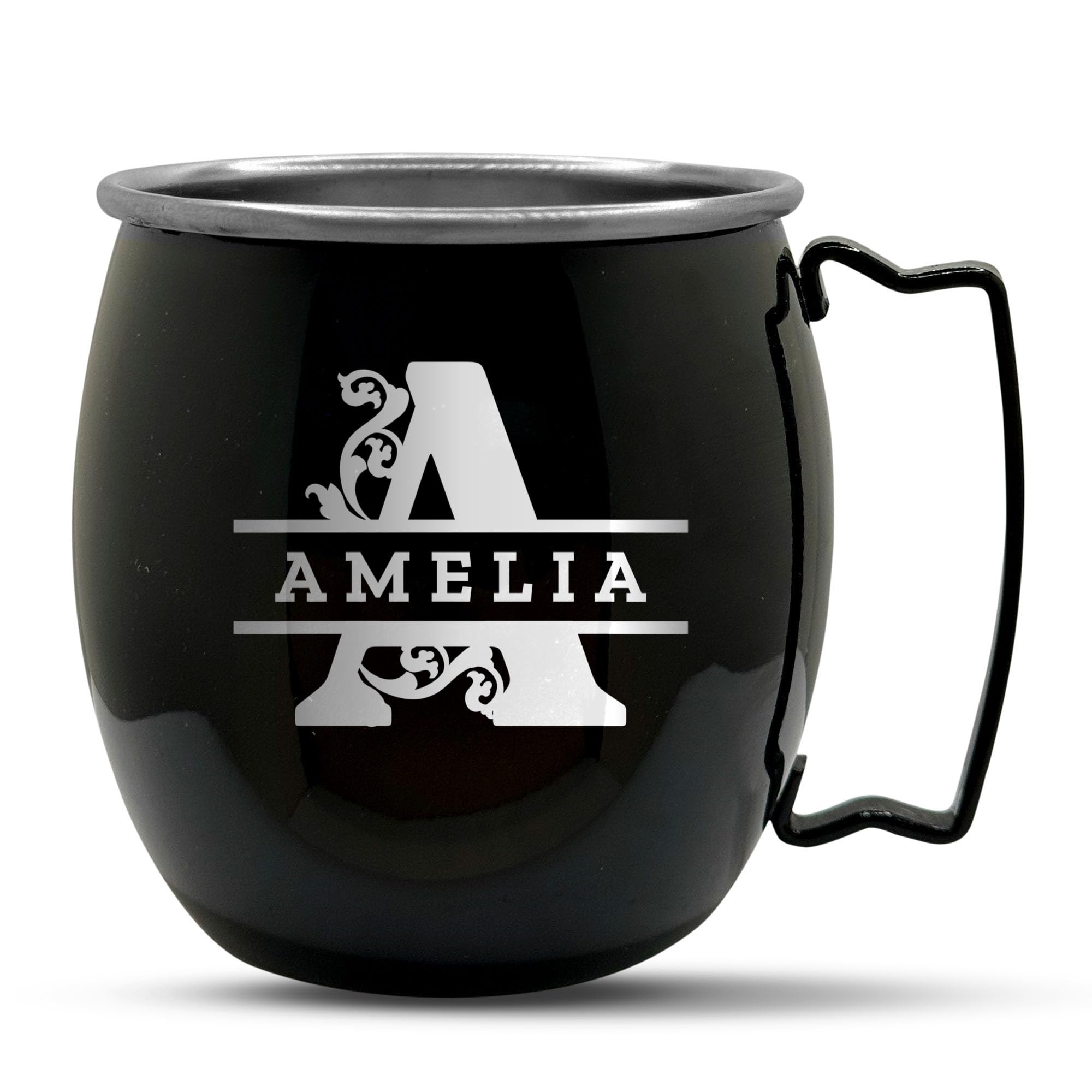 Personalized Custom Smooth Finish Black Moscow Mule Mugs with Monogram Engraved Bar Style Cup, 16 oz | Single