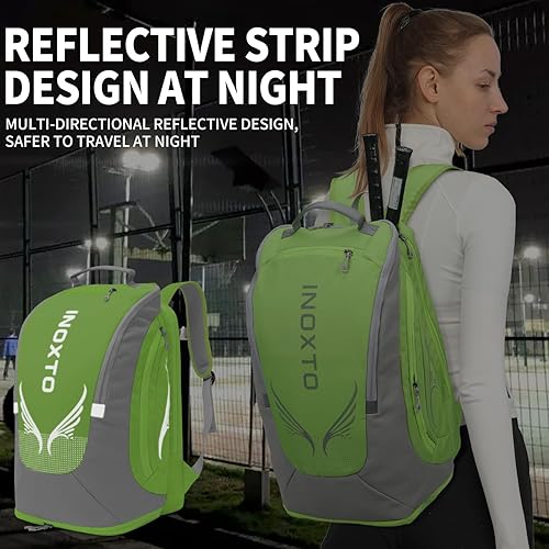 Miniatura 6 de INOXTO Mochila de tenis de 40L para hombres y mujeres, bolsa grande de pickleball con almacenamiento independiente de zapatos, impermeable y