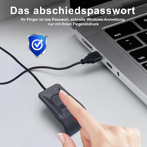 USB Fingerprint Reader, Fingerprint Sensor for PC for Windows 10/11, Windows Hello Plug and Play, Automatic Driver Installation with 1.5 m Extension Cable, Windows Password-Free Operation - 2