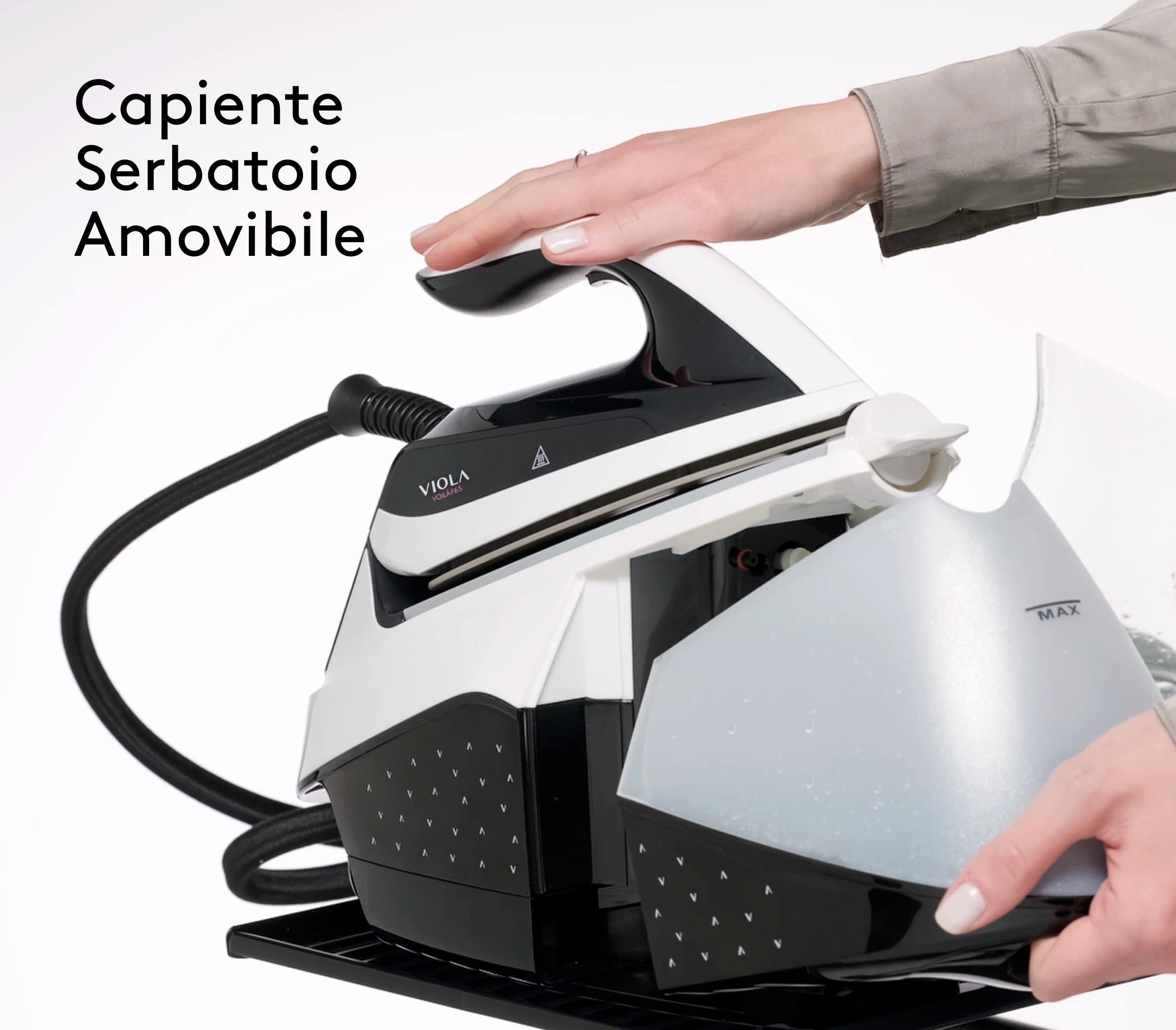 VIOLA Ferro da Stiro a Vapore con Caldaia Inox a Carica Continua, Autonomia Illimitata, 6.5 Bar, Potente Colpo di Vapore, Stirella Anti Calcare, Stiratura Professionale, Stiro Verticale, Stira a Secco