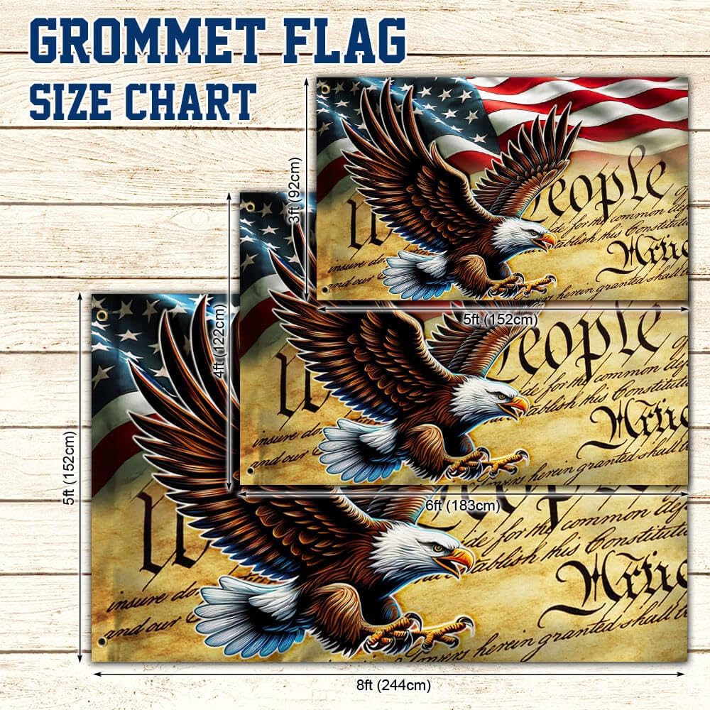 American Flag-Patriotic Eagle We The People Grommet Flag MLN2689GF, 3x5 ft., No Flagpole Mounting Rings-USA Flags Premium Polyester-Decorative Indoor Outdoor Flag