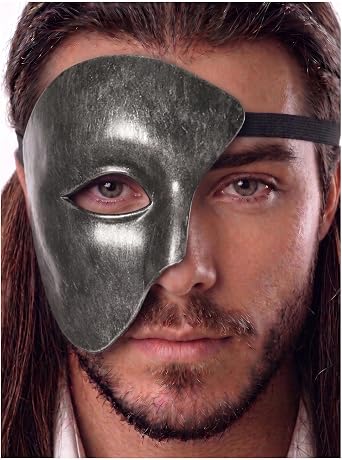 Phantom Of The Opera One Eyed Masquerade Mask For Men Vintage Design Halloween, Prom, Mardi Gras, Carnival