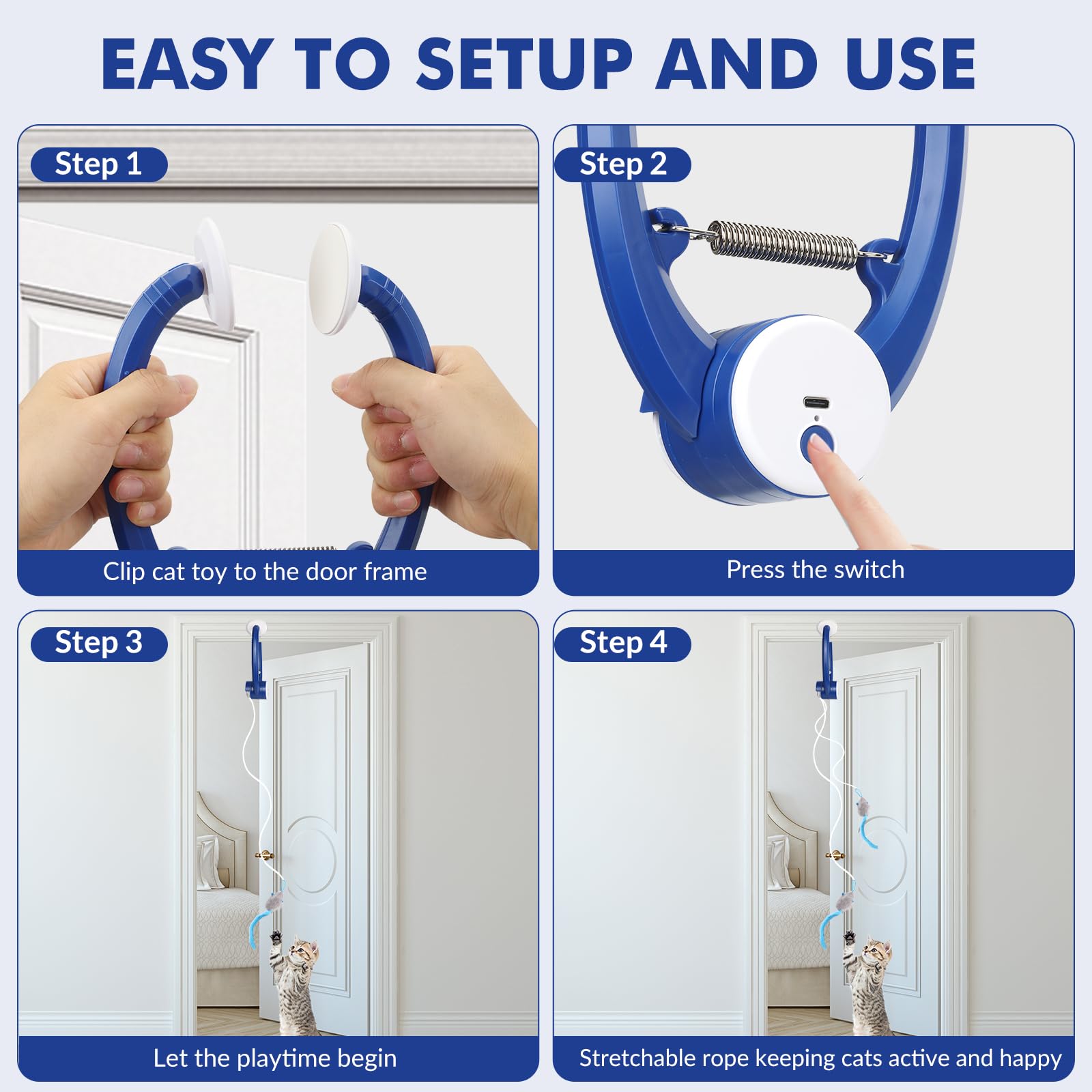 Wortade Juguetes interactivos para gatos recargables, juguete de plumas para gato de interior, juguete retráctil para colgar, juguete automático de ejercicio de persecución para gatitos con tres