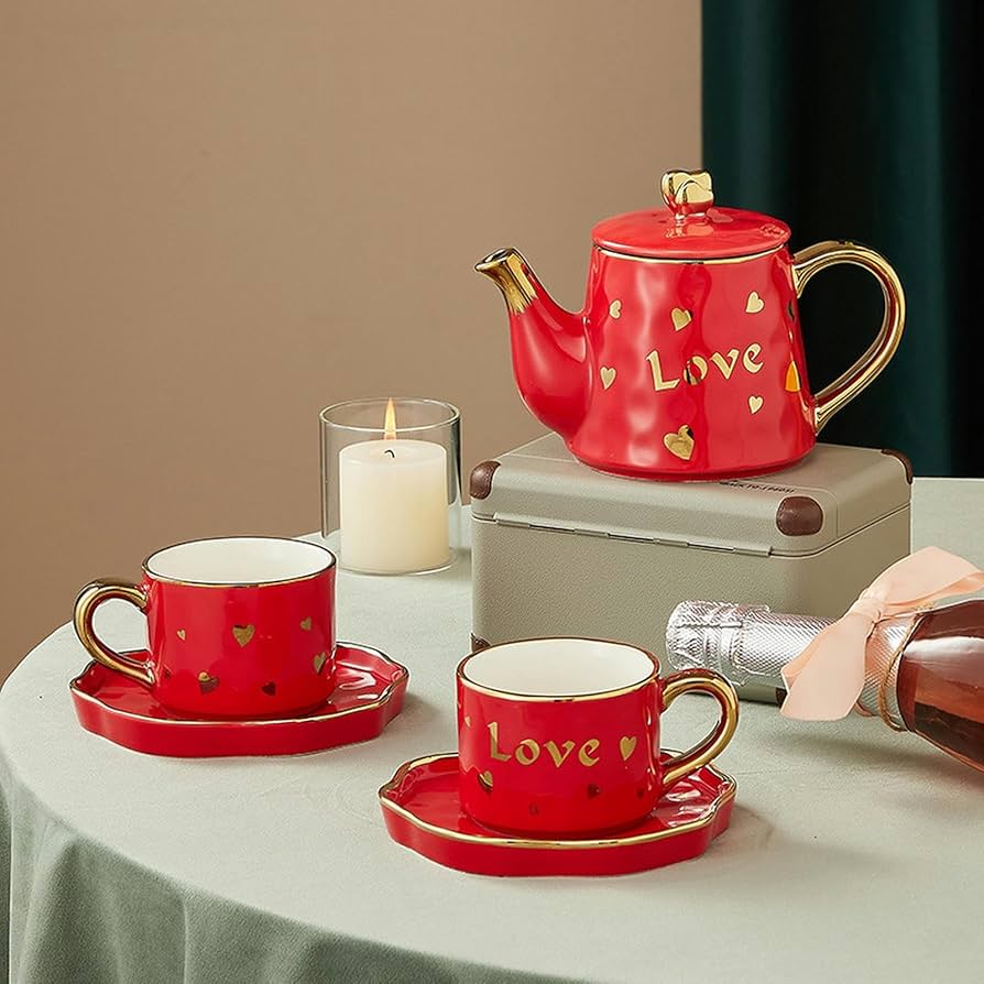 Amazon.com | INS Style Ceramic Tea Pot Cup Valentine's Day Tea Set