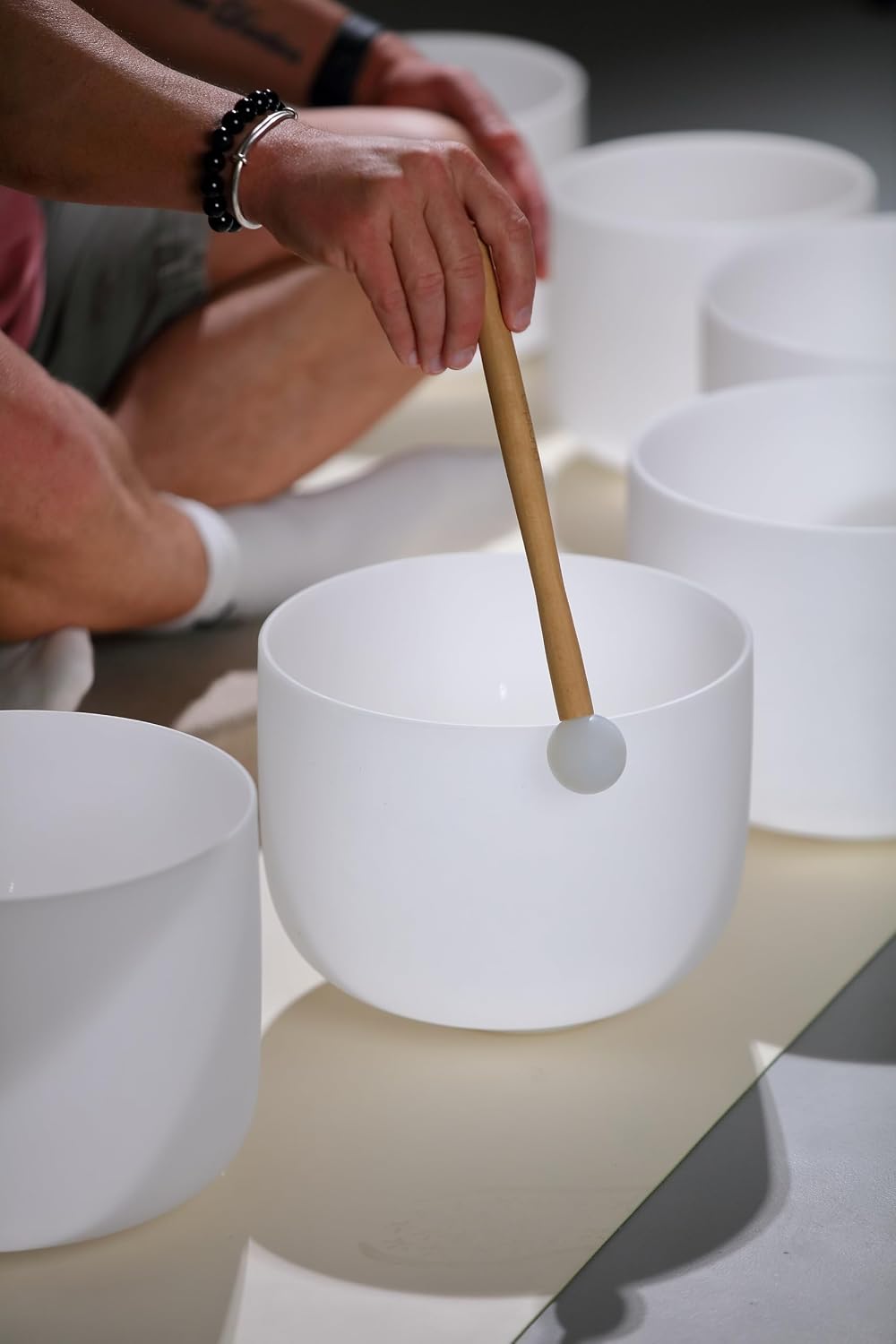 TOPFUND 12 inch Crystal Singing Bowl Silicone Rubber Mallet (Silicone Ball + Long Solid Beech Handle)