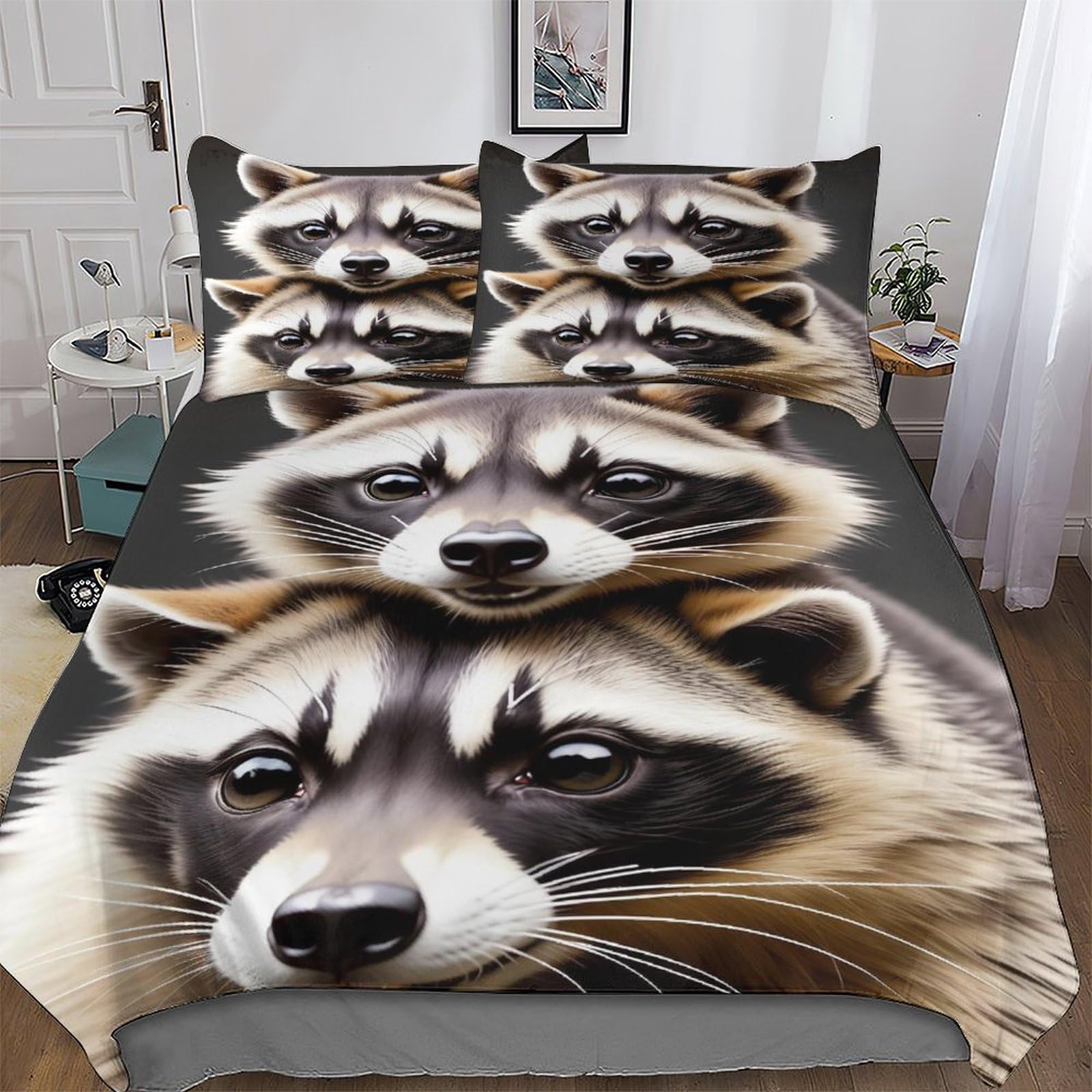 Housse de couette raton laveur 3 pièces en microfibre de coton douce