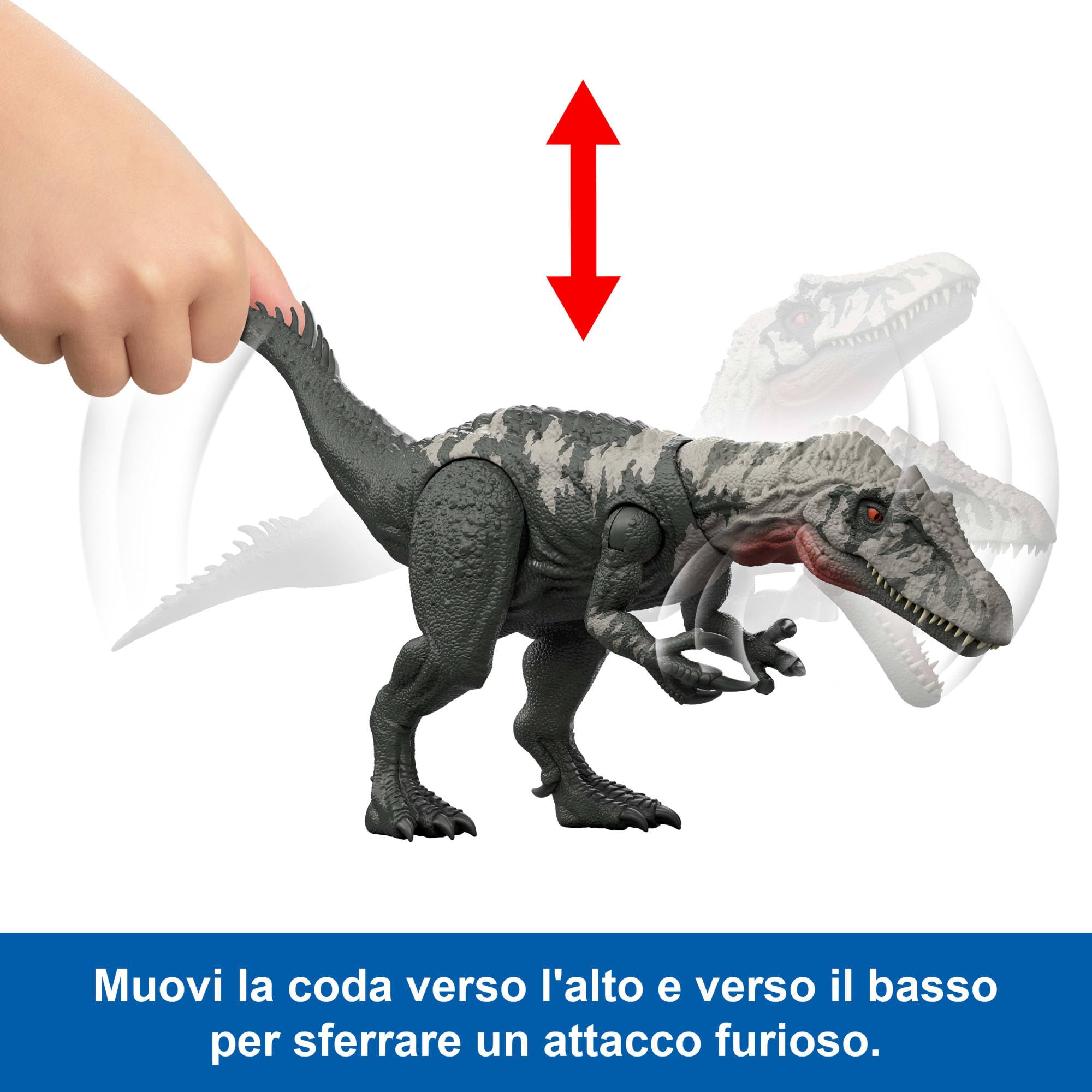 Mattel Jurassic World La Rinascita Predatori Giganti Chilantaisaurus, specie di dinosauro giocattolo di grandi dimensioni, 2 attacchi furiosi, gioco digitale, JGB95