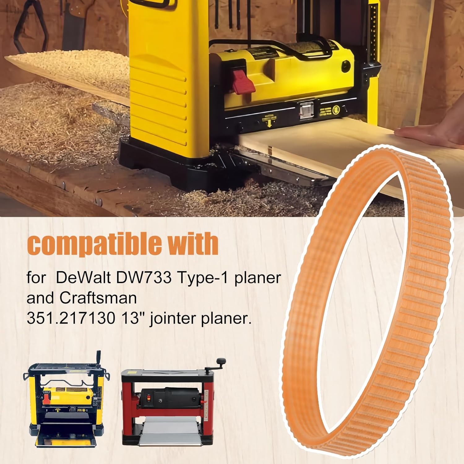 2 Pack Planer Belts 6-Ribs 285968-00 Replacement for DeWalt DW733, Craftsman 351.217130 Planer Parts -