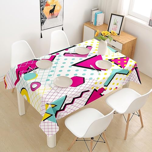Miniatura 6 de Erosebridal Manteles estilo retro de los años 80, 55 x 94 pulgadas, diseño geométrico abstracto, diseño urbano moderno, círculos y triángulos, Multi